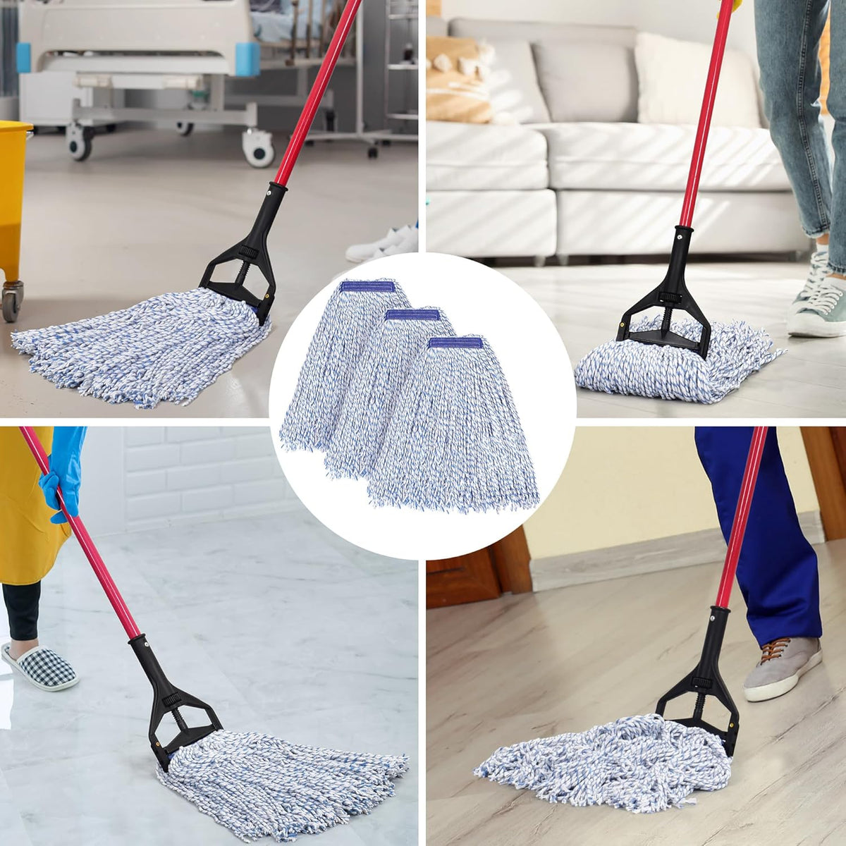 MATTHEW CLEANING Looped-Open Cotton Wet Mop 1.25'' Universal Headband Heavy Duty Commercial Mop