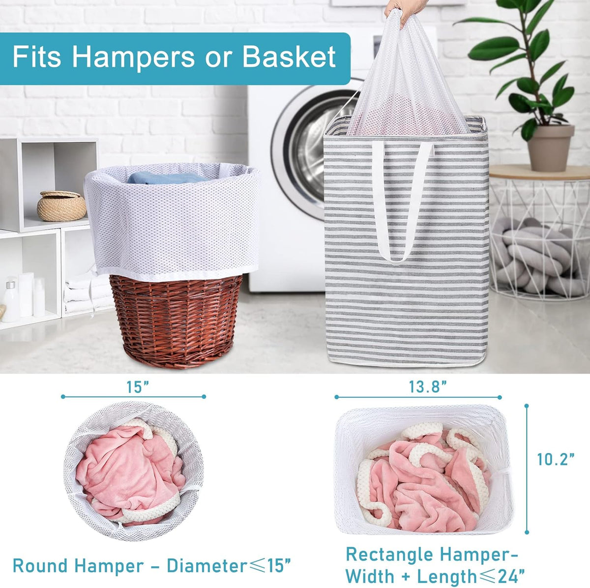 Polecasa Extra Heavy Duty Large Diamond Mesh Laundry Bags with Drawstring Closure & ID Tag, 24 x 36
