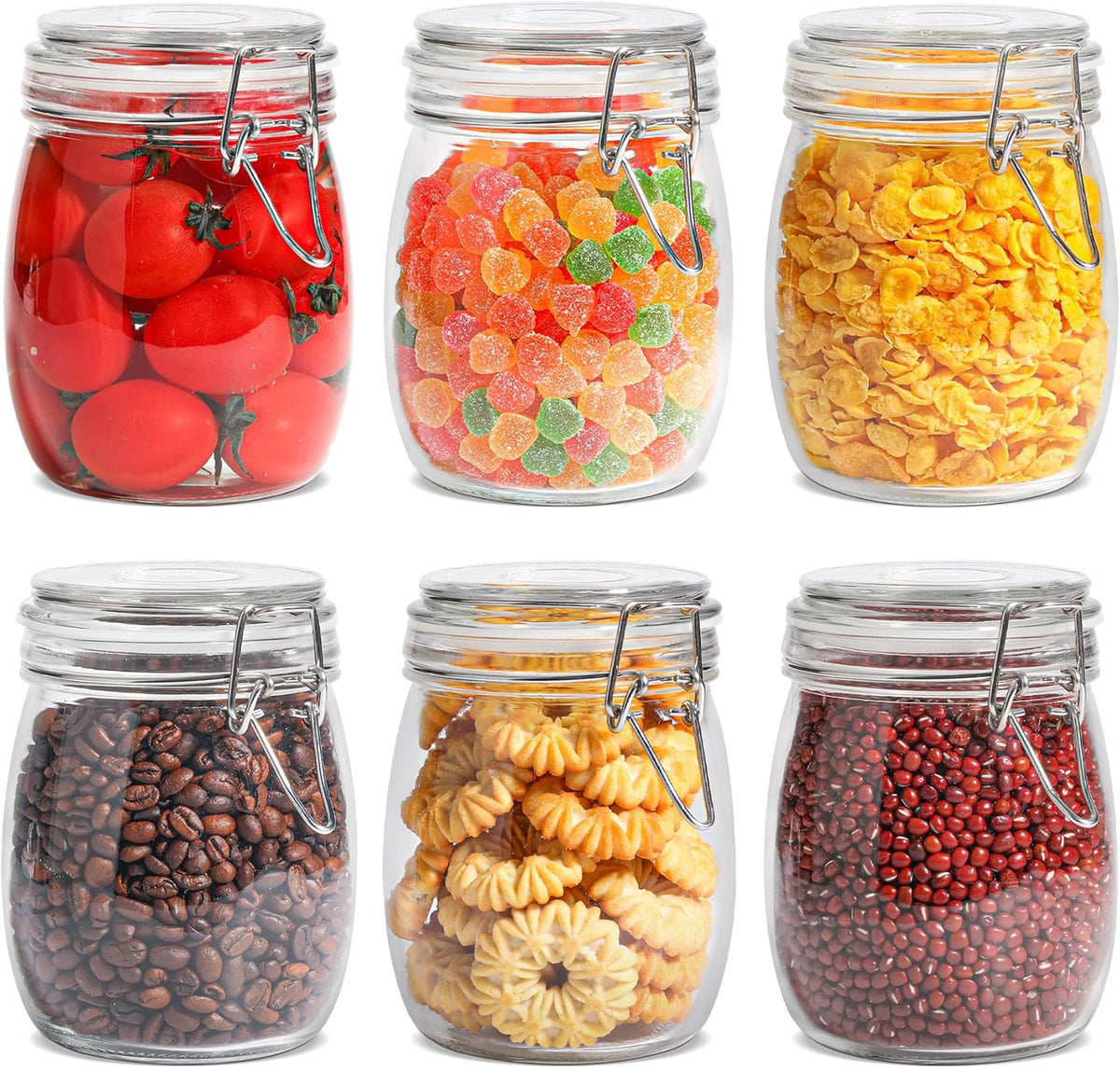 ComSaf 25oz Airtight Glass Canisters with Lids Set of 6, Round Food Storage Jar Container with