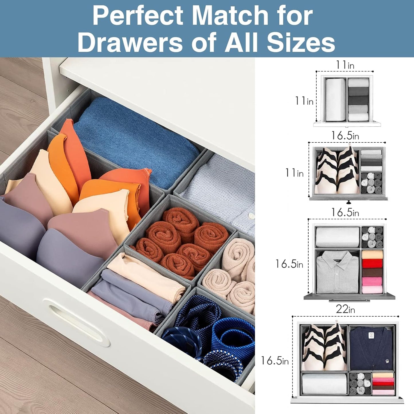 Criusia Drawer Organizer Clothes, 8 Pack Underwear Organizer, Foldable Closet Organizers and