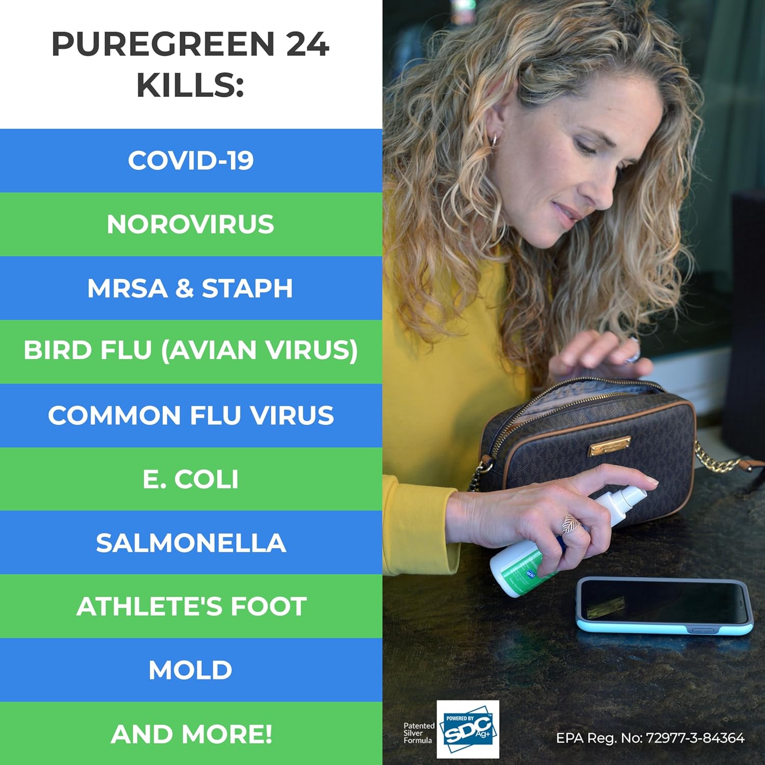 PureGreen24 Safe & Effective Disinfectant. Kills Deadly Germs including RSV COVID-19 Norovirus MRSA