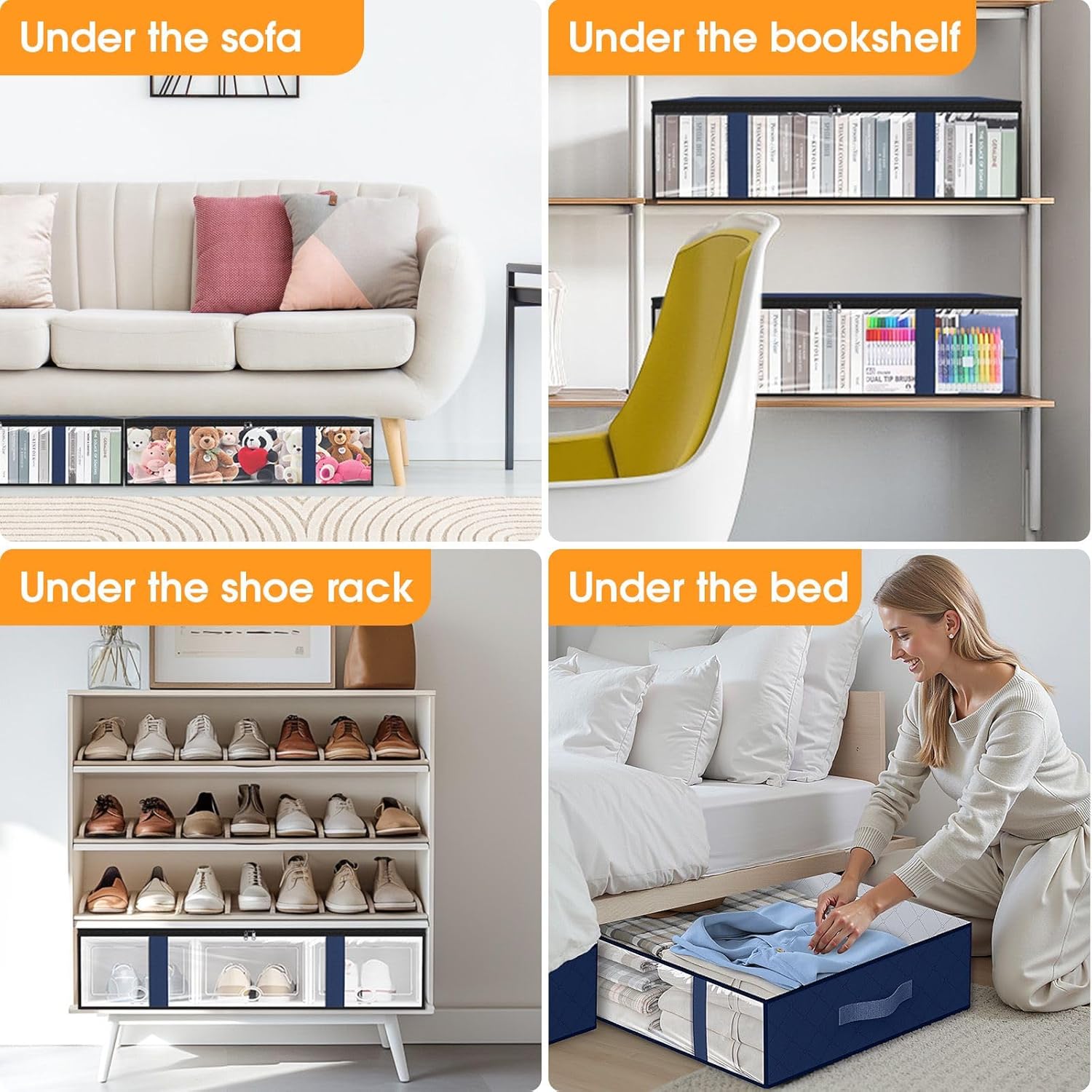 StorageRight Under Bed Storage Bins, 8-Pack 40L Foldable Fabric Storage Bags with Transparent