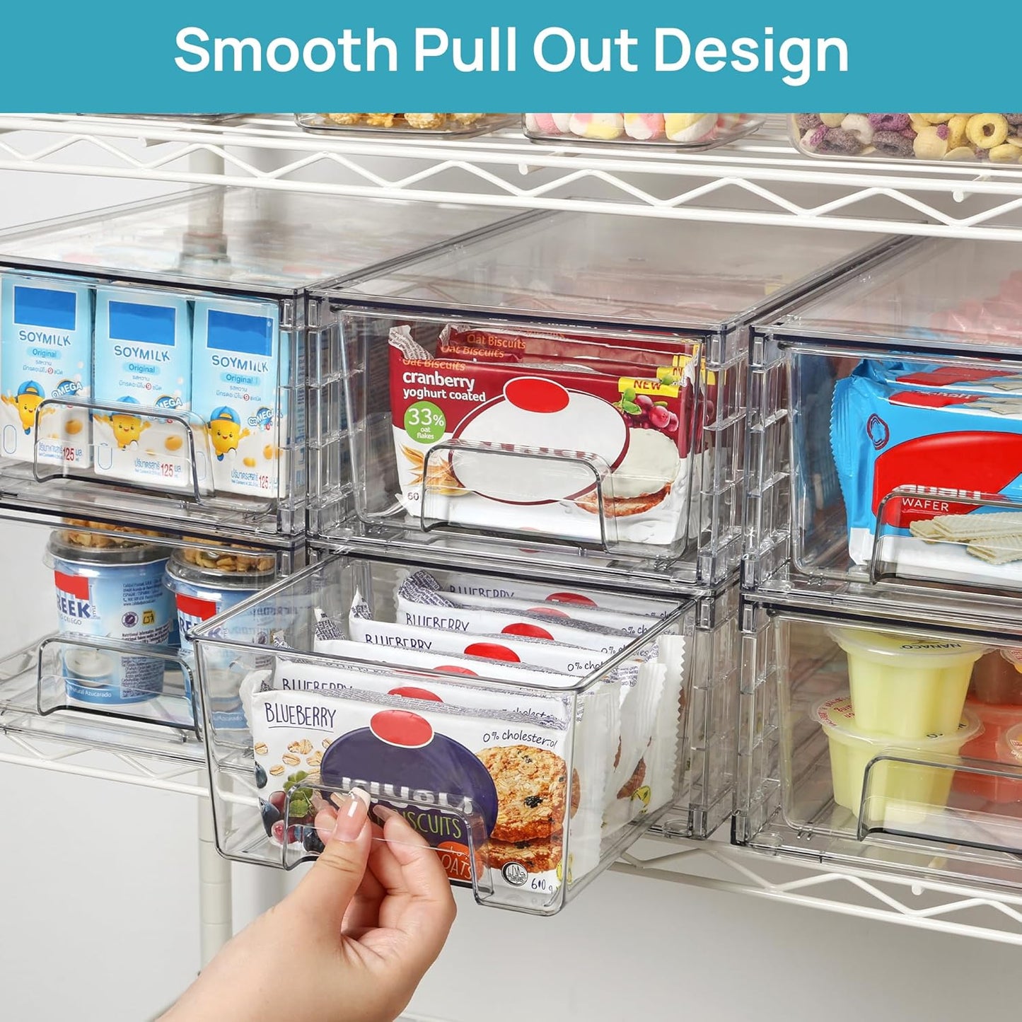 Vtopmart 6 Pack Stackable Storage Drawers,Clear Acrylic Drawer Organizers with Handles, Easily