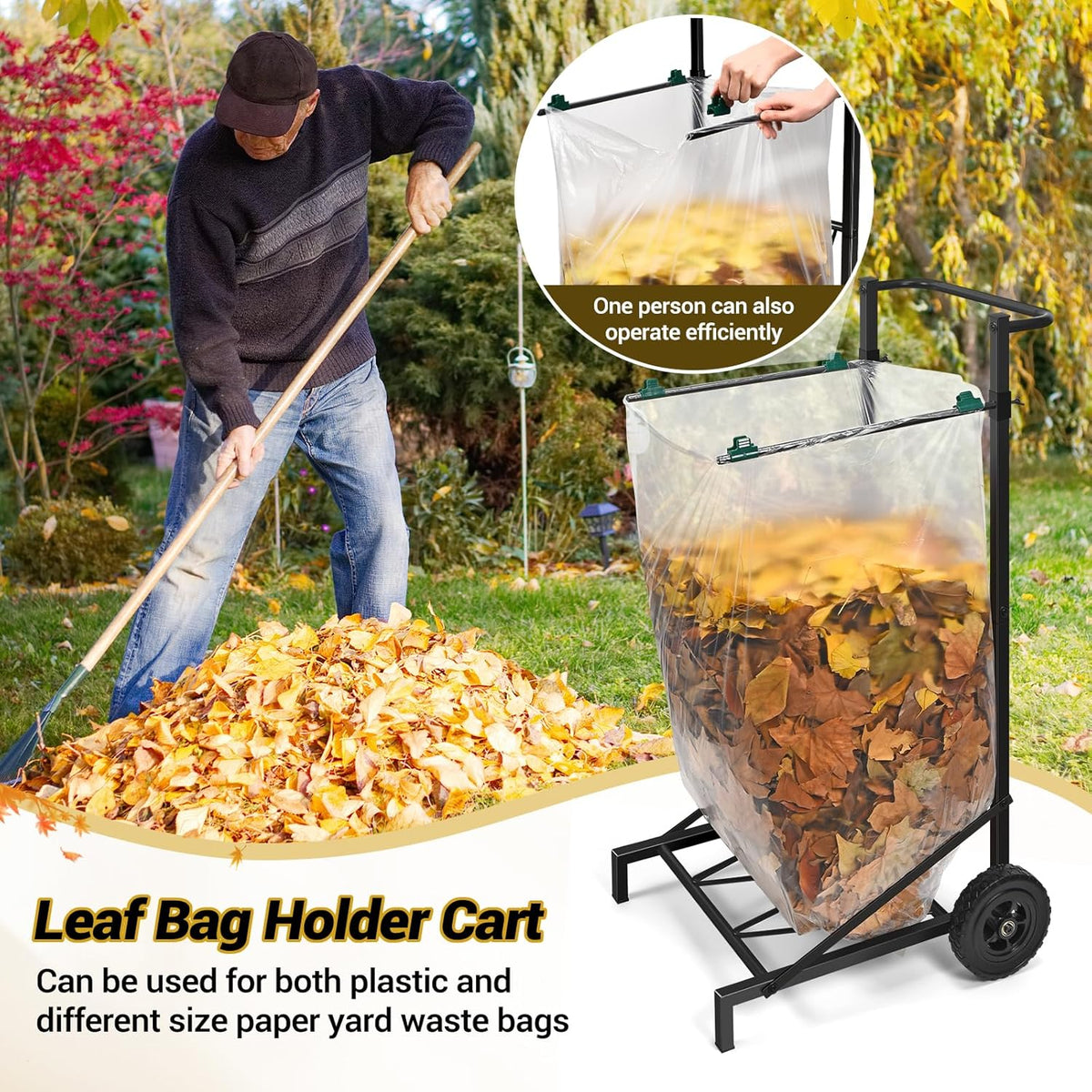 CAROD Trash Bag Holder, Adjustable Metal Leaf Bag Holder from 30-45 Gallon Capacity, Mobile Garbage