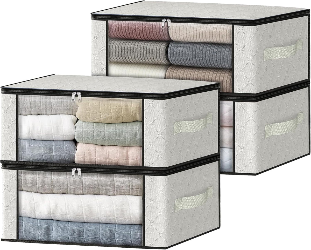 HomeHacks Storage 4-Pack Clothes Organizer Storage Bags Foldable Storage Box with Large Clear