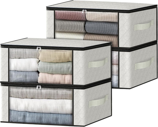 HomeHacks Storage 4-Pack Clothes Organizer Storage Bags Foldable Storage Box with Large Clear