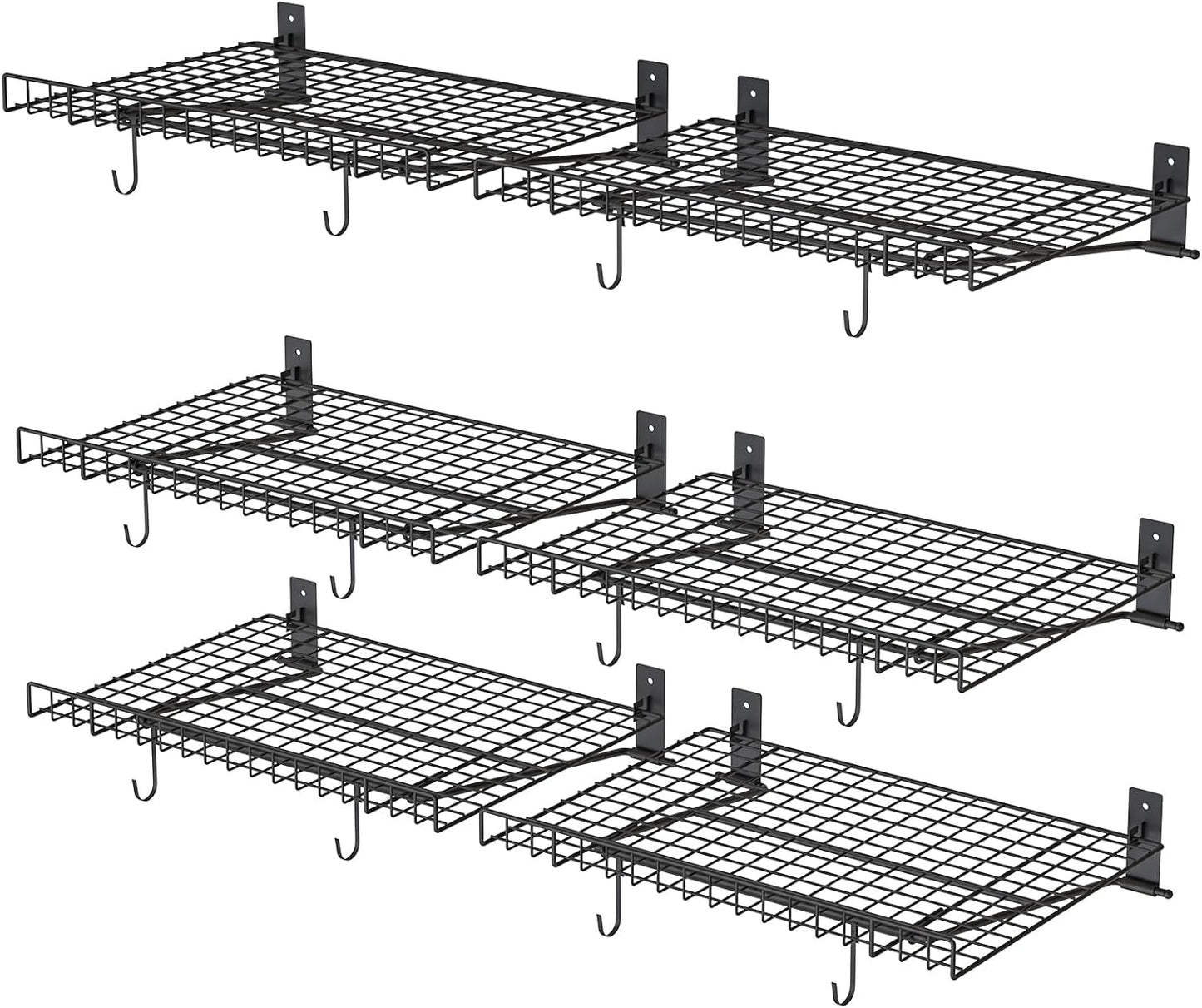 6 Pack Foldable Wall Shelf, Wall Mounted Garage Storage Shelves, Heavy Duty Wall Shelving Supports