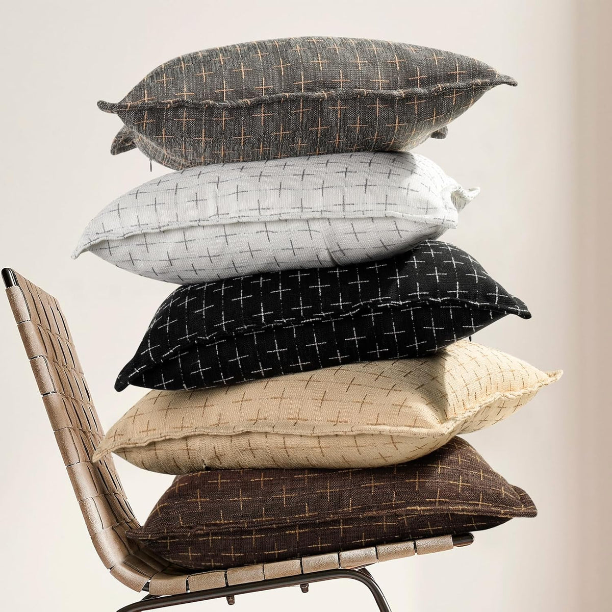 ZWJD Pillow Covers 18x18 Set of 2 Soft Polyester Textured Pillow Covers with Stylish Flange Edge