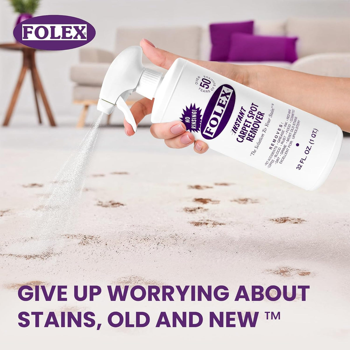 FOLEX Instant Carpet Spot Remover 32 oz – Powerful Stain Remover for Carpets, Upholstery & Rugs