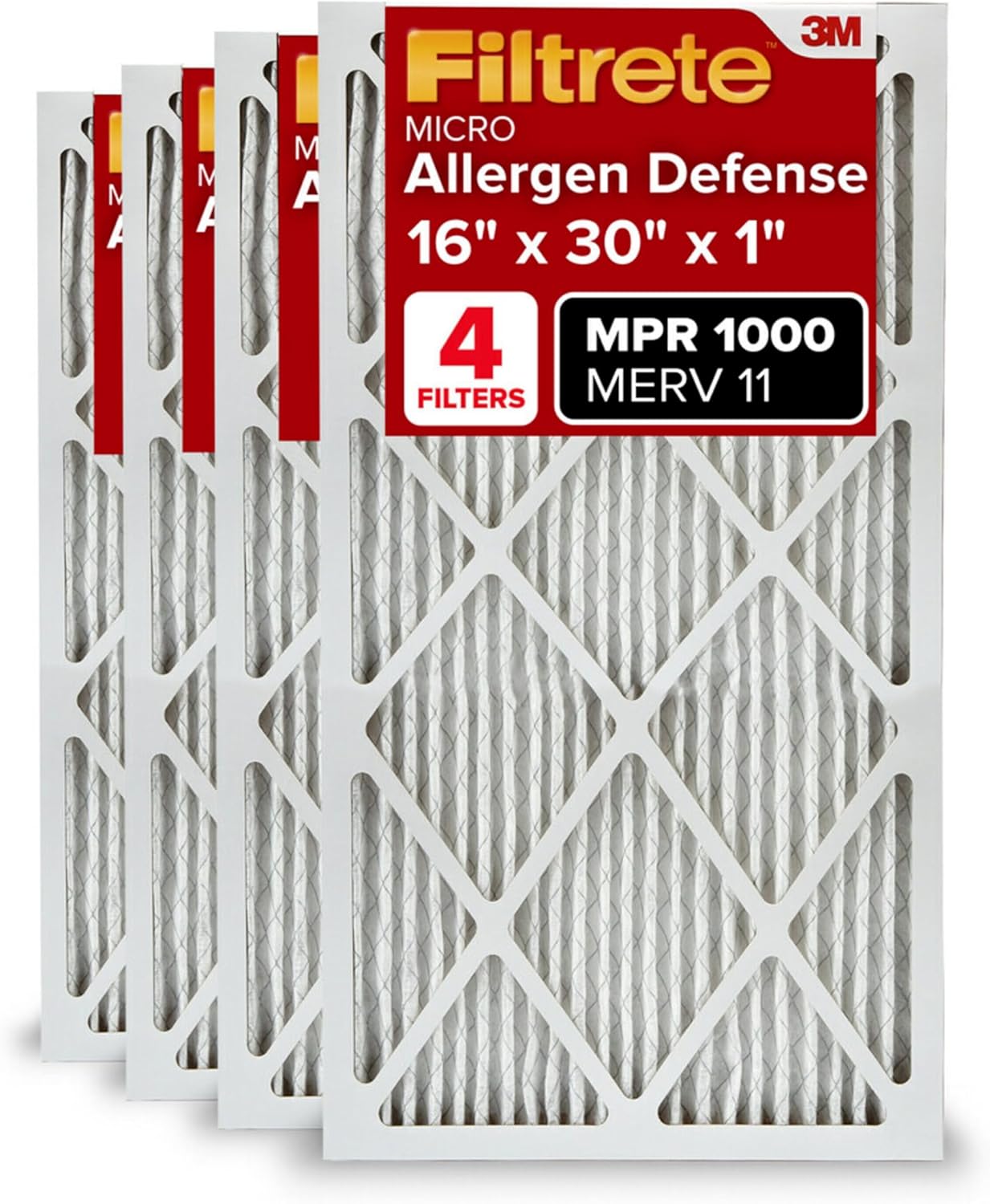 Filtrete 16x30x1 AC Furnace Air Filter, MERV 11, MPR 1000, Micro Allergen Defense, 3-Month Pleated