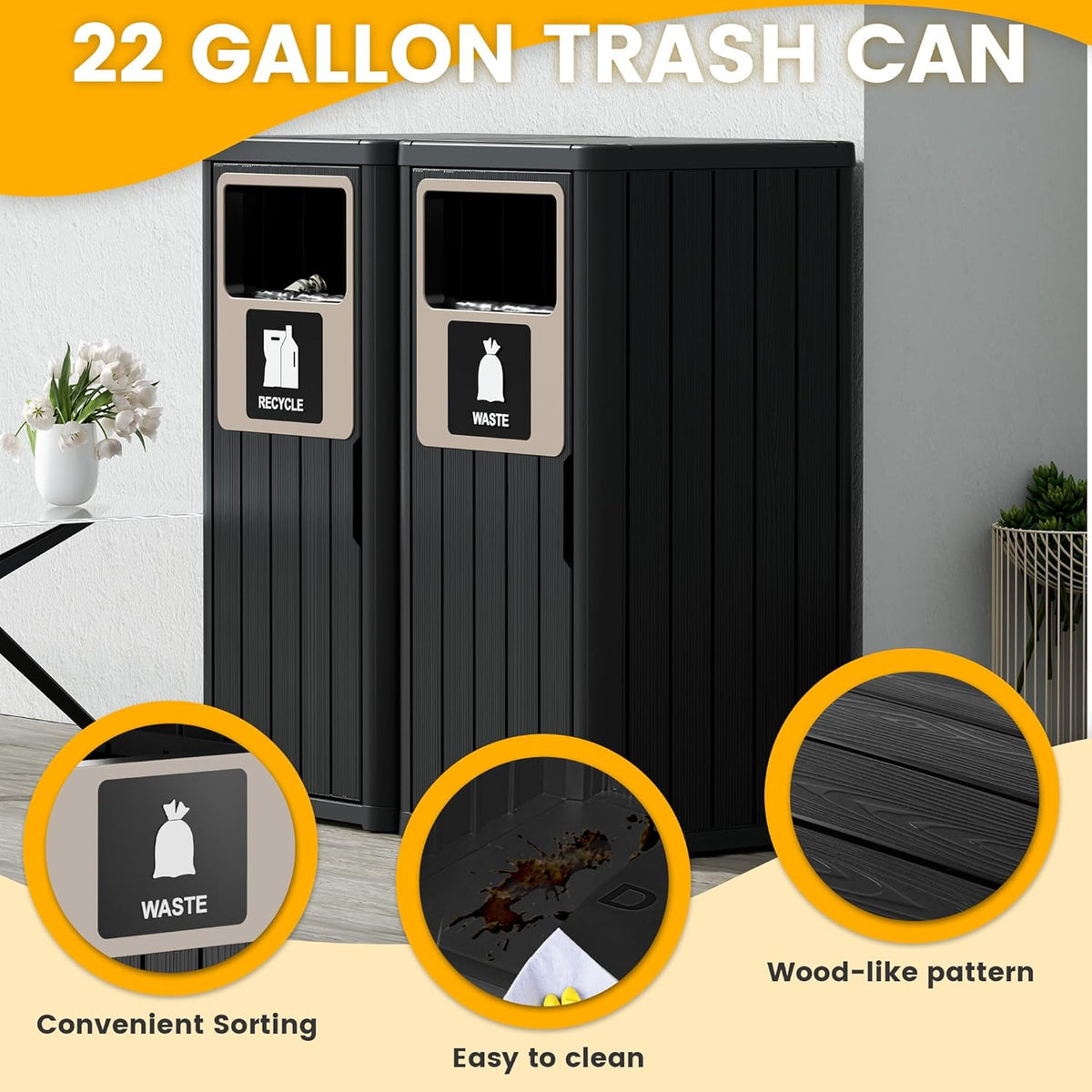 2pcs Outdoor Trash Can Waterproof Resin Garbage Can with Garbage Labels Outdoor Trash Bin for