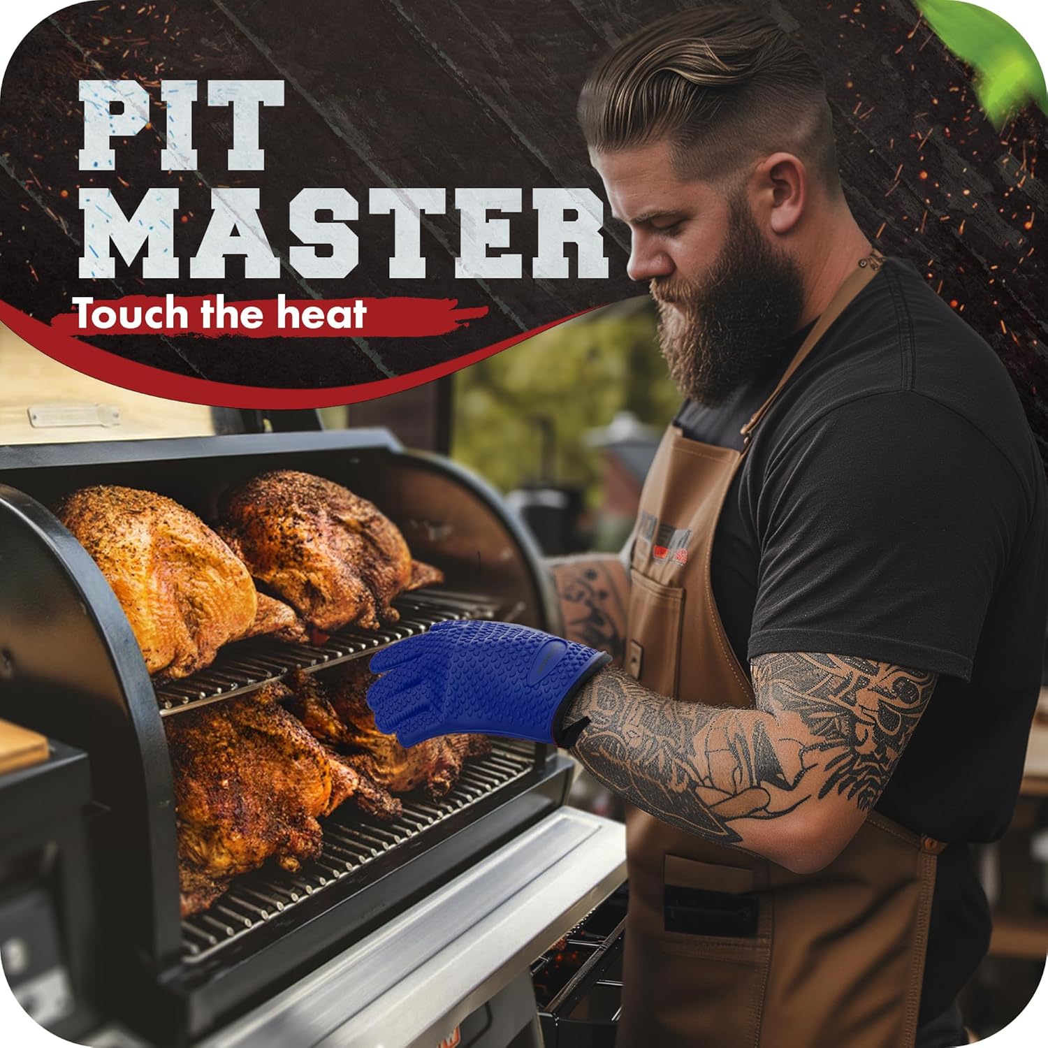KITCHEN PERFECTION XL Silicone Smoker Oven Gloves-Extreme Heat Resistant BBQ Gloves-Handle Hot Food
