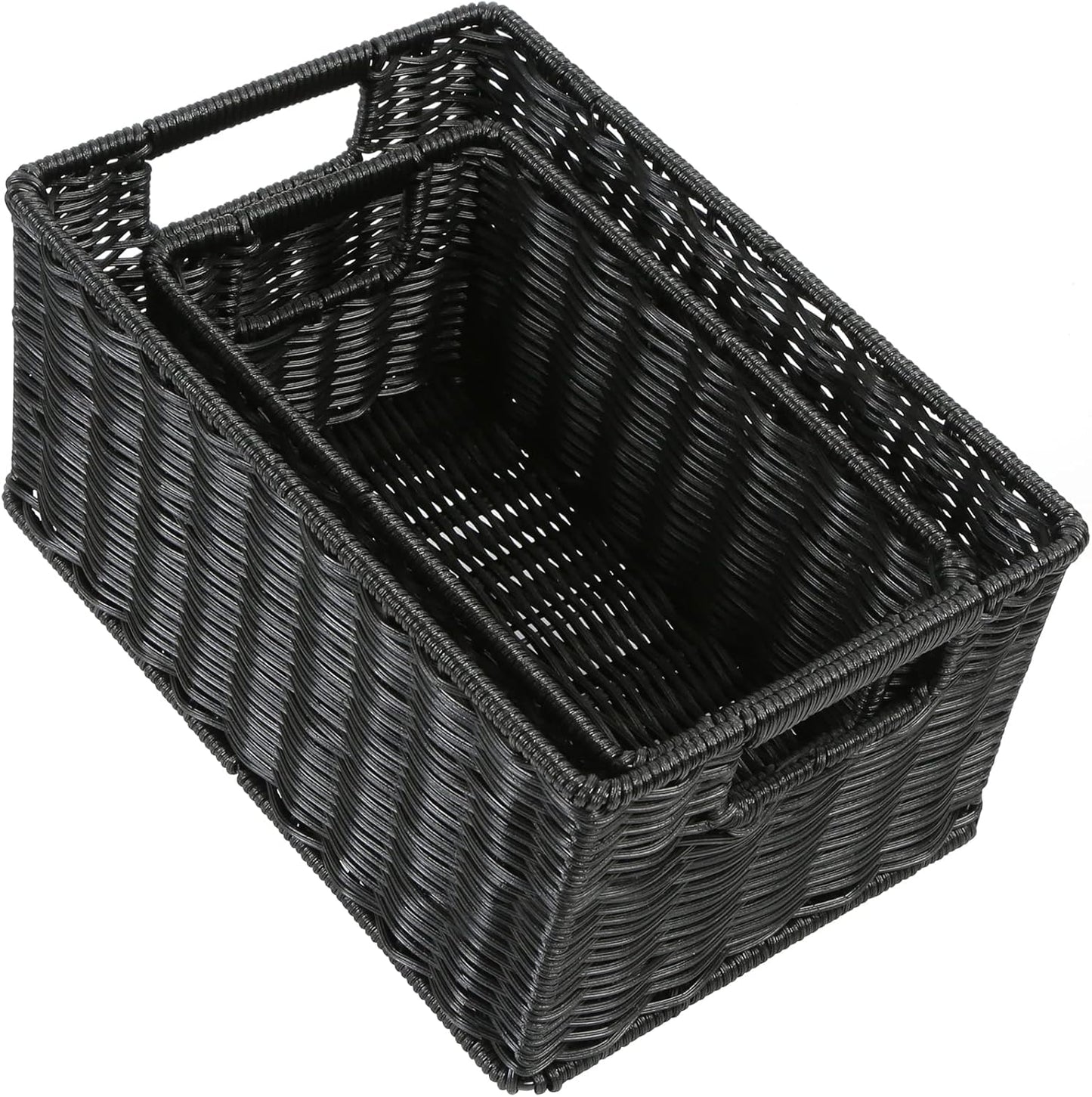 HOONEX Wicker Baskets for Storage, Plastic Baskets for Organizing with Dual Handles, Woven Baskets