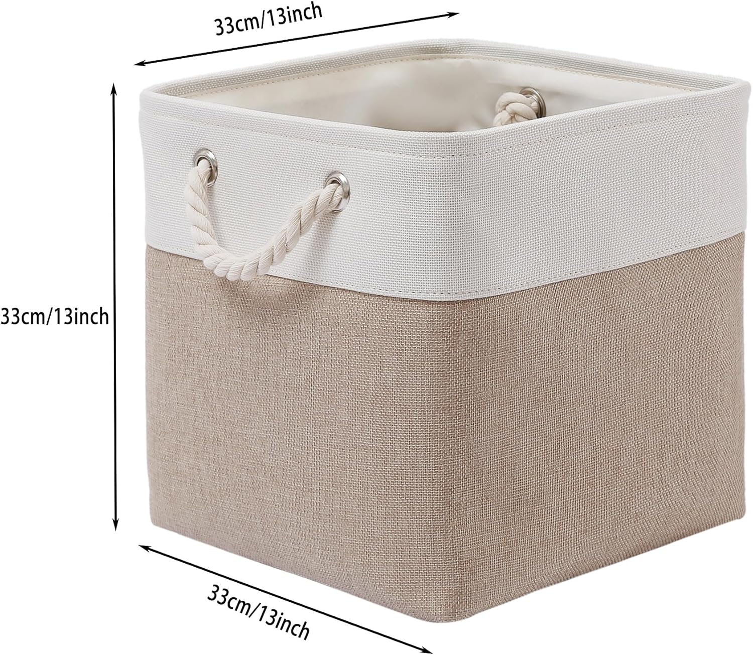 13 x 13 Inch Cube Storage Bins, 4 Pack Large Collapsible Fabric Storage Bin with Ropes, Foldable