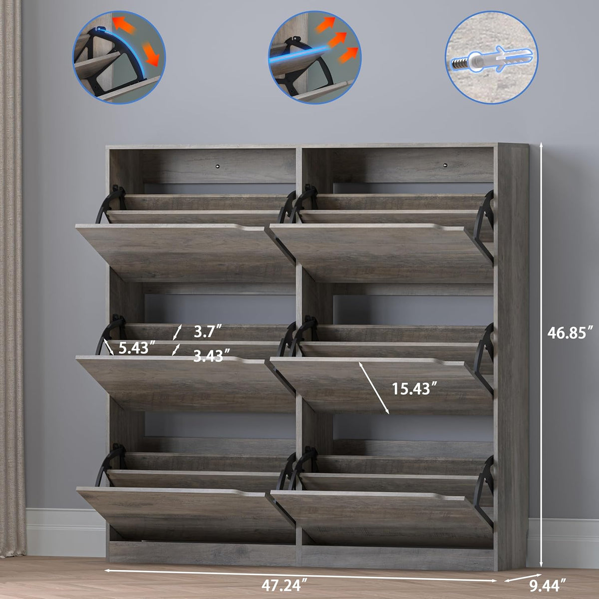 Shoe Cabinet with 6 Flip Drawers, Slim Narrow Shoe Storage Cabinet, Freestanding Shoe Organizer for