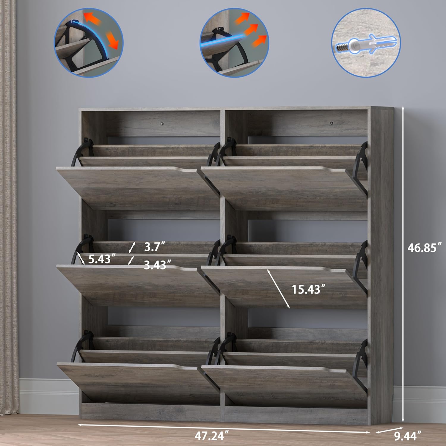 Shoe Cabinet with 6 Flip Drawers, Slim Narrow Shoe Storage Cabinet, Freestanding Shoe Organizer for