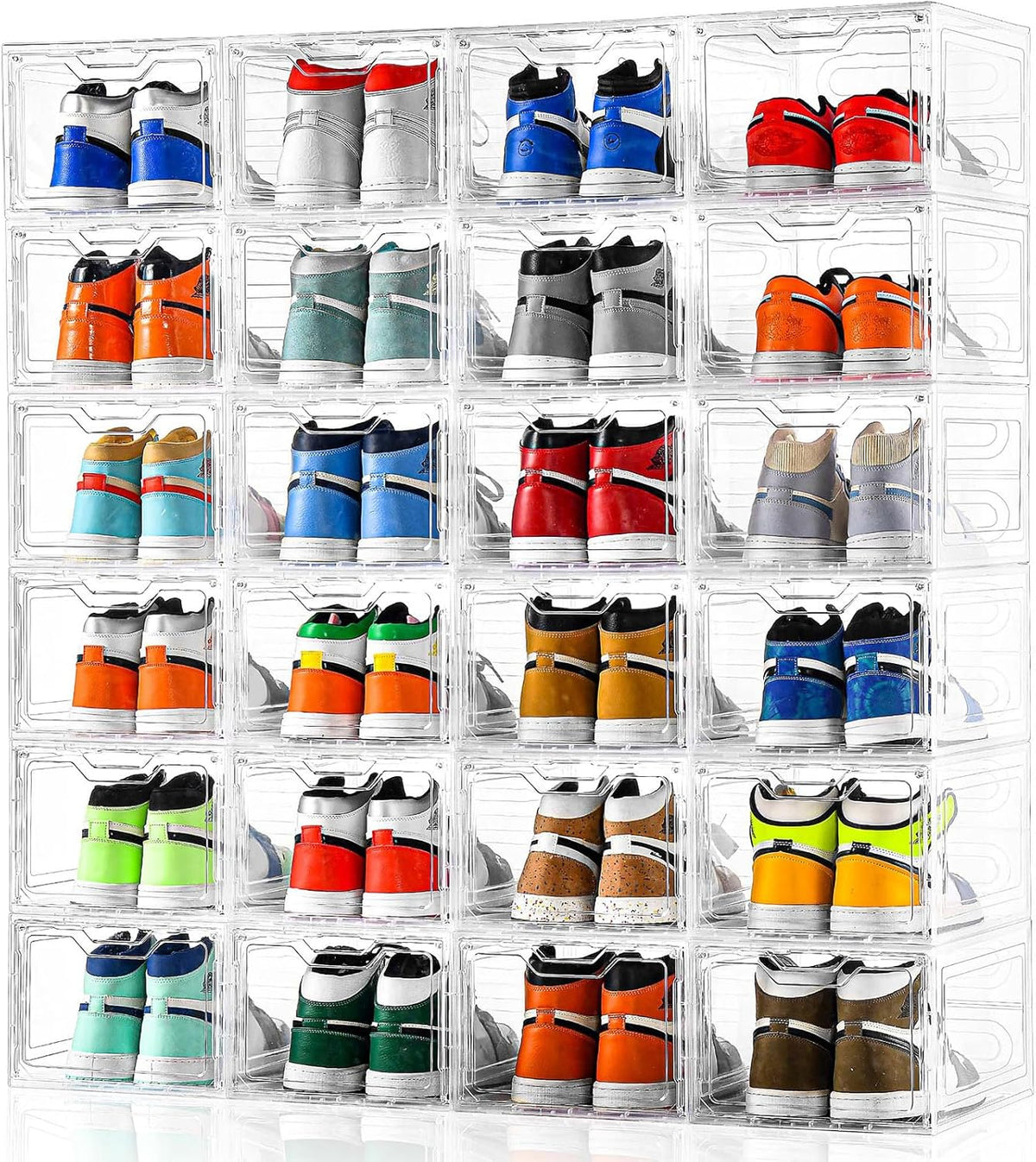 12 Pack Thicken & Sturdy Clear Shoe Storage Organizer with Magnetic Door, Shoe Boxes Clear Plastic
