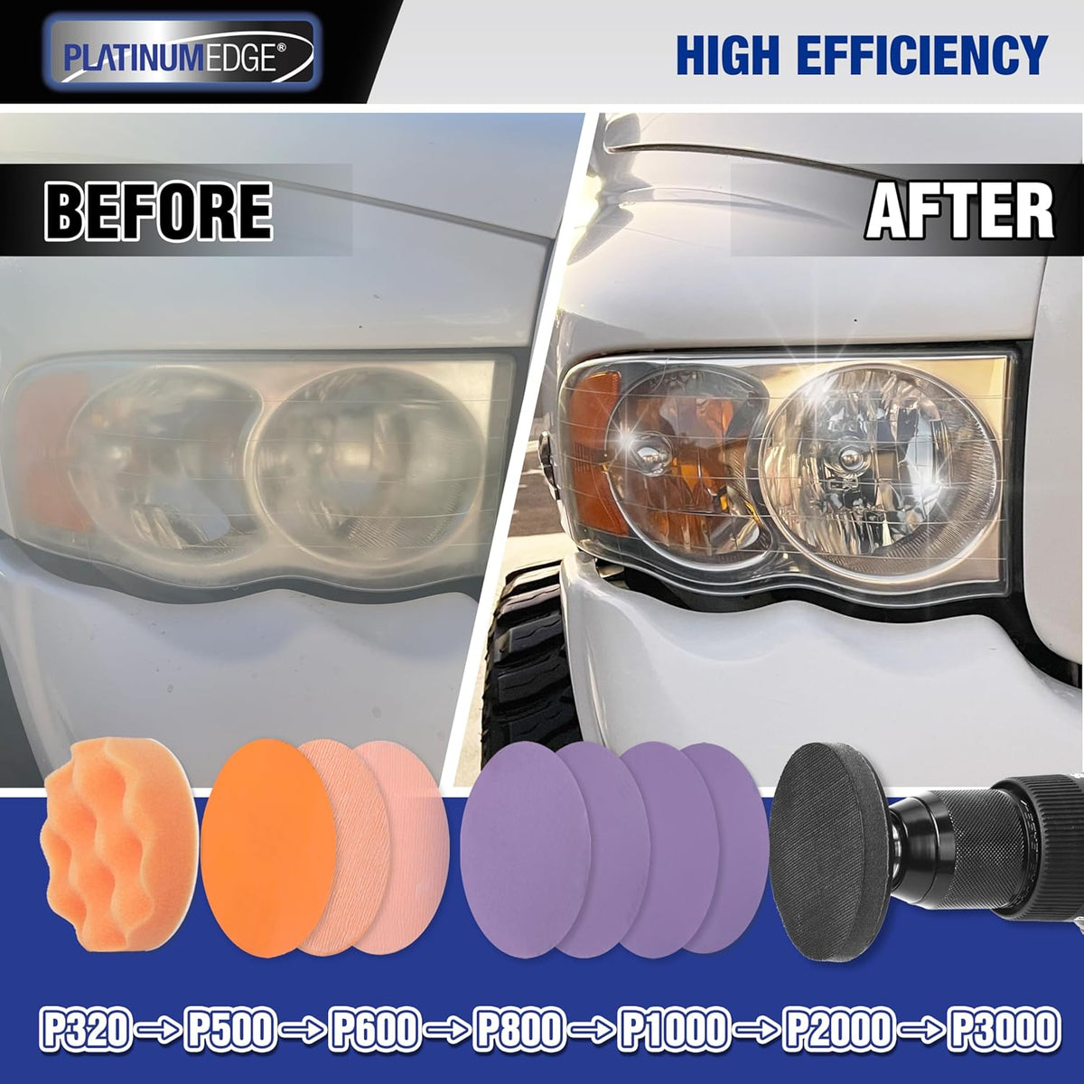 PLATINUMEDGE Car Headlight Restoration Kit, 3 inch Car Headlights Lens Polishing Sanding Discs with