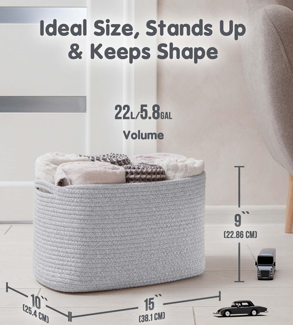CHAT BLANC Cotton Rope Baskets for Organizing | Storage Baskets for Shelves | Rope Basket for
