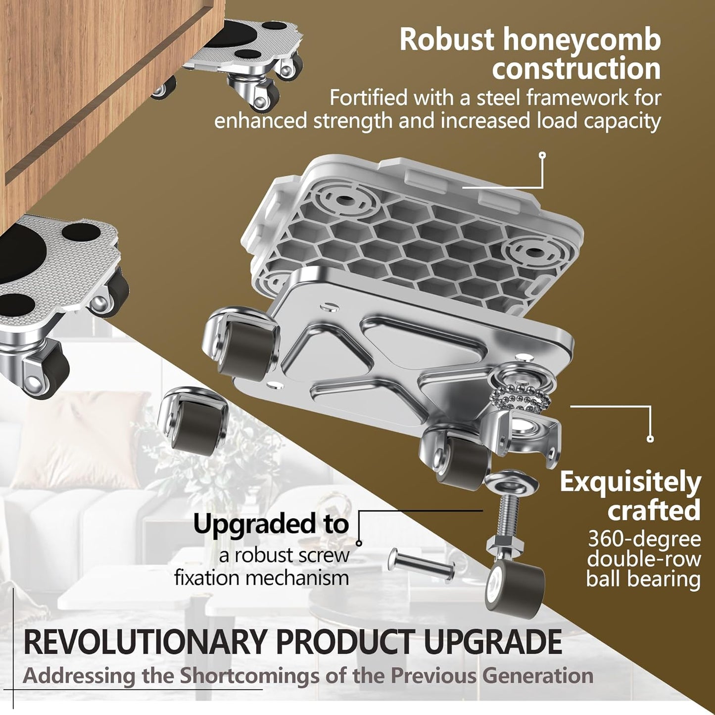 ONEON Furniture Mover Pro Set - Enhanced Dolly and Lifter with Custom TPE Wheels for Easy Furniture