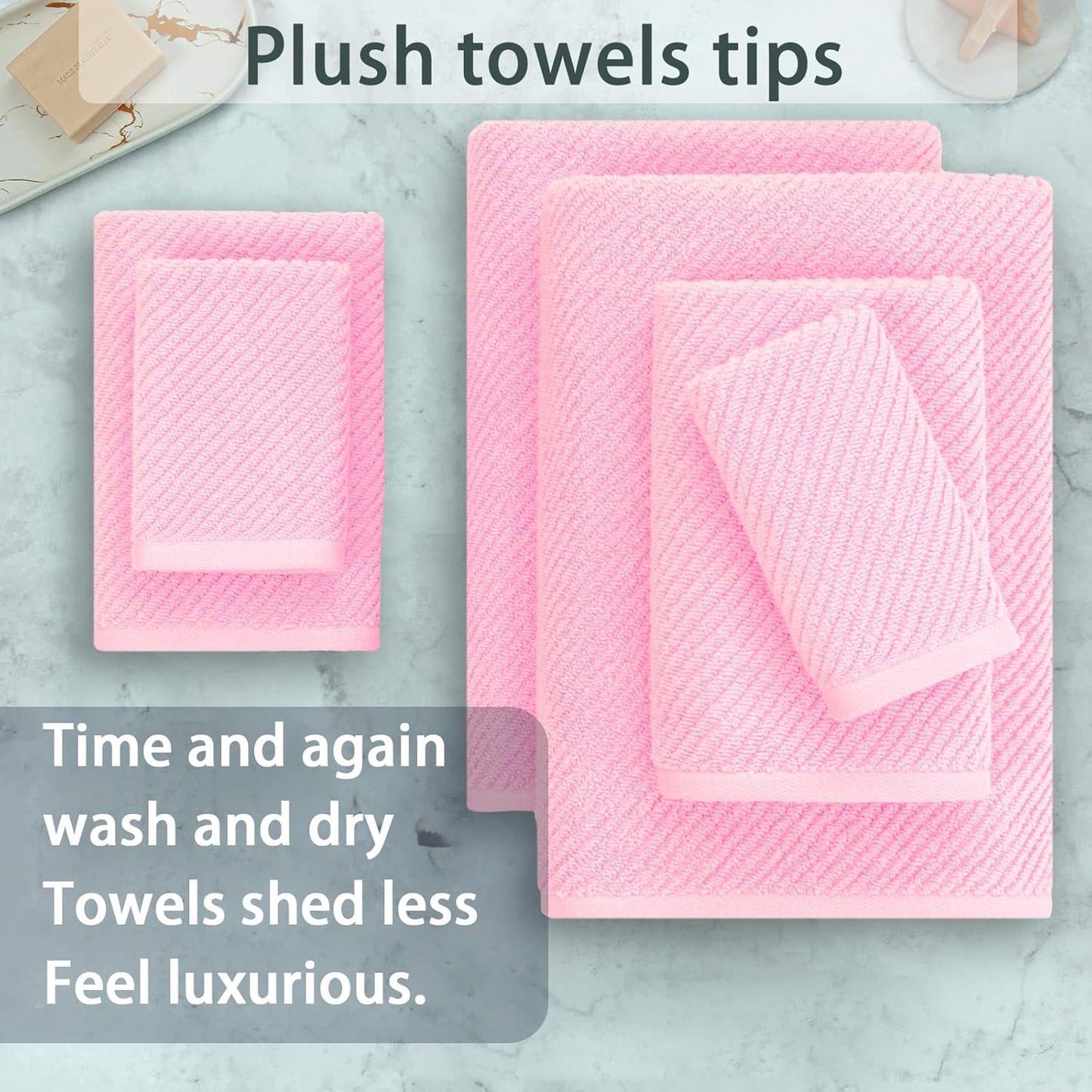 Pink Towels - 100% Cotton, Soft, Quick Dry, Lightweight, Towel Set of 6, 2 Large Bath 30" x 56", 2