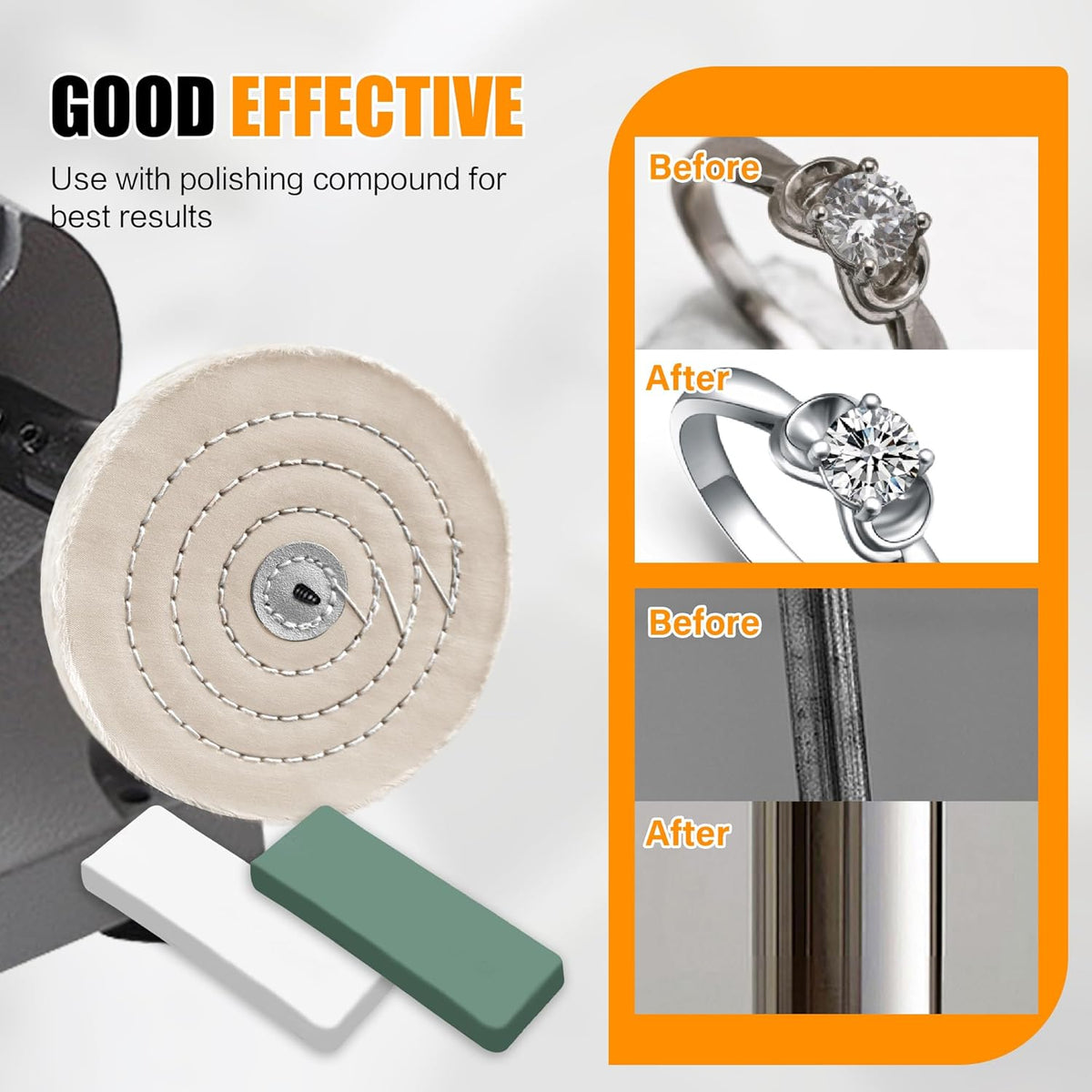 6pcs Buffing Wheel Kit Includes 4pcs 6 Inch Polishing Pads and 2pcs Polishing Compounds, for Bench