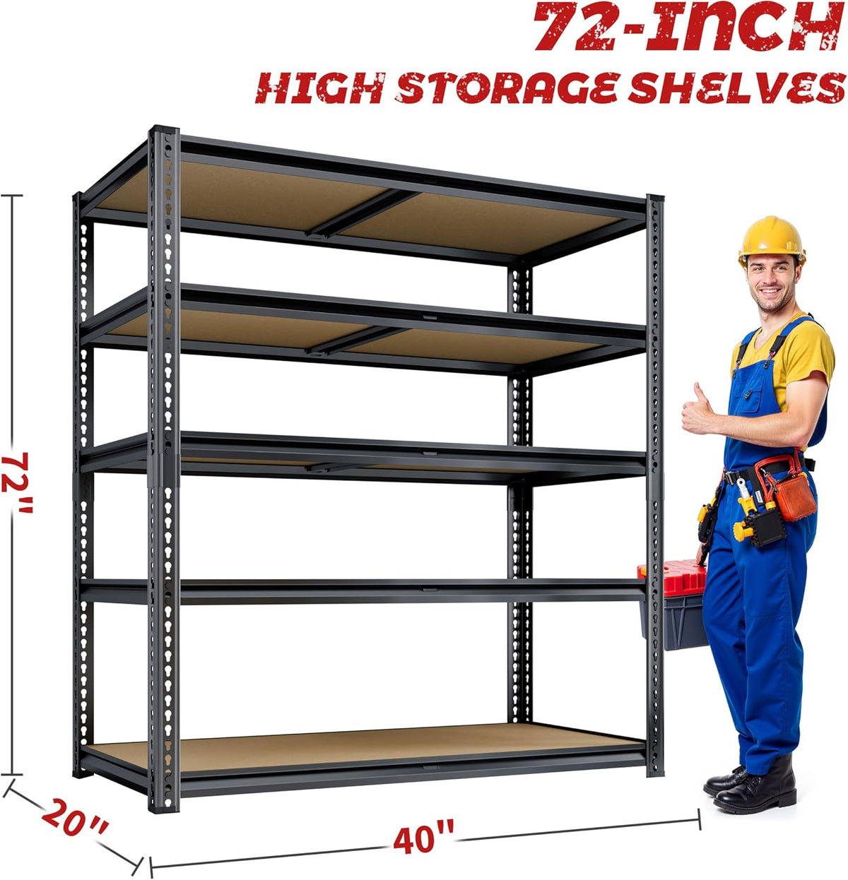 72" H Storage Shelves Heavy Duty, 2200LBS Garage Shelving, 5 Tier Metal Shelving Unit Adjustable