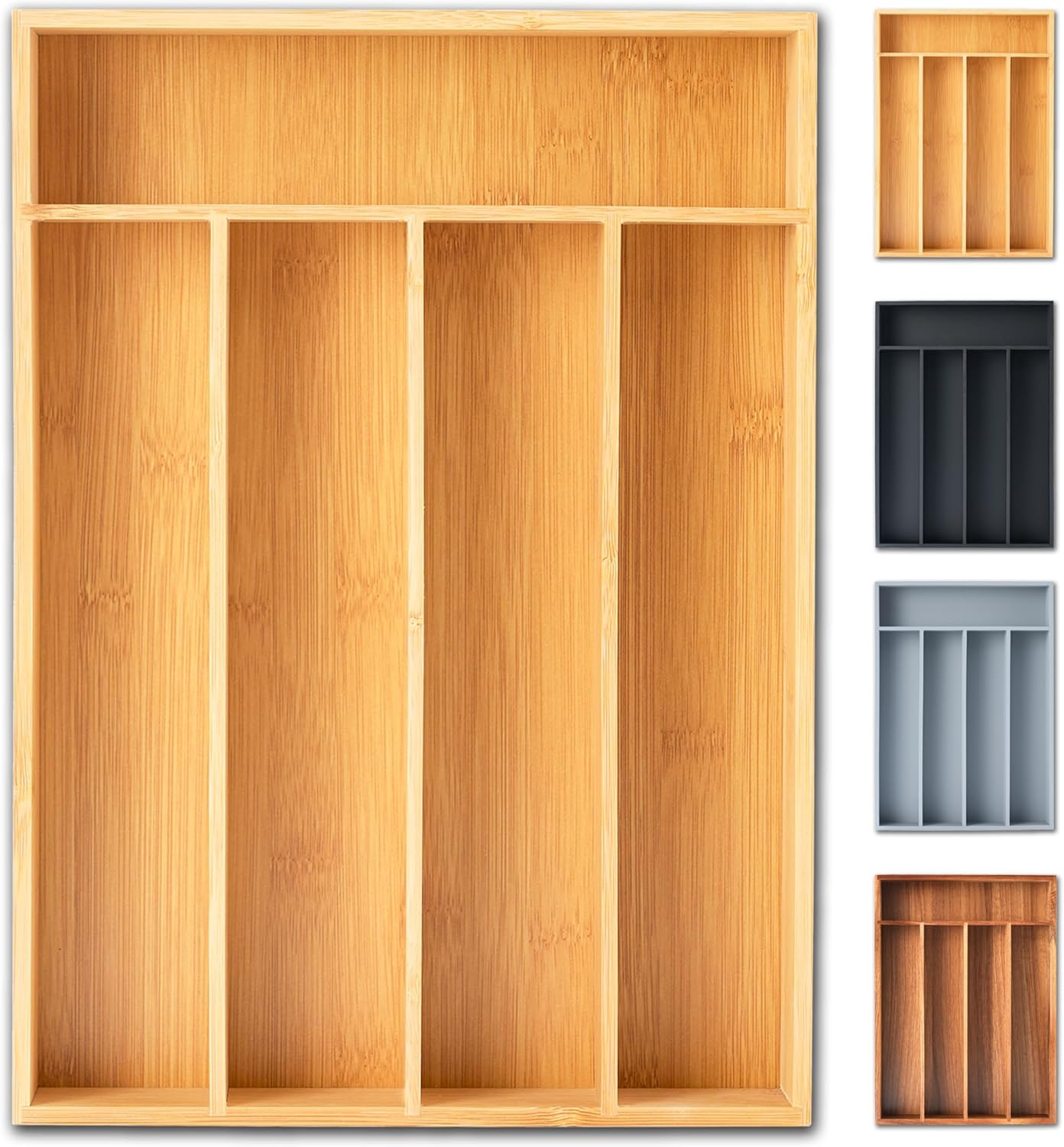 Silverware Organizer, 10 Inch Utensil Organizer Kitchen Drawer Organizer Bamboo Silverware Holder