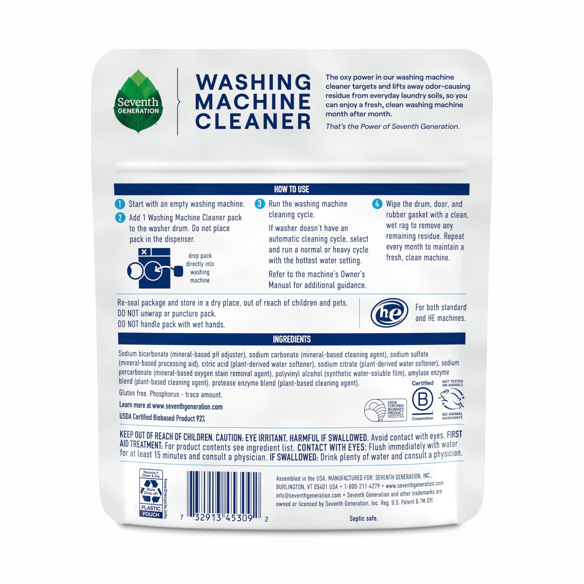 Seventh Generation Washing Machine Cleaner 6 Count Free & Clear Targets Odor-Causing Residue