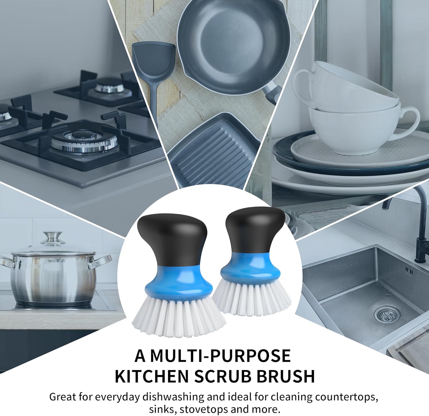 MR.SIGA Dish Scrub Brush, Palm Brush Dish Scrubber with Ergonomic Grip, Kitchen Brushes for Dishes