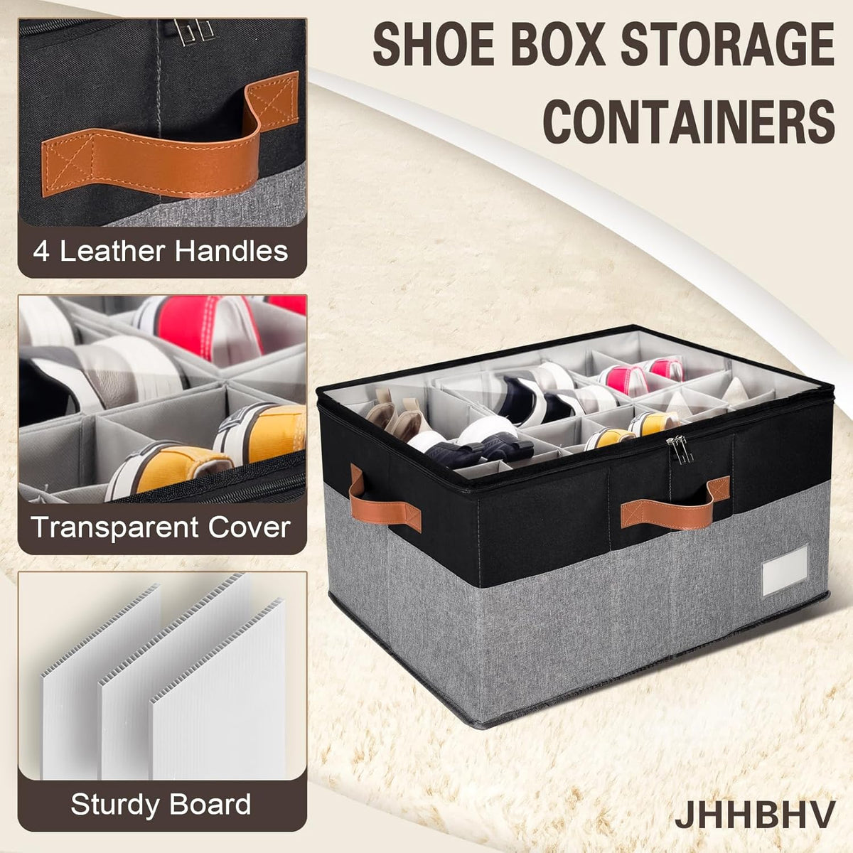 2 Pack Shoe Organizer for Closet, Adjustable Shoe Box Storage Containers, Large Foldable Shoe Bins