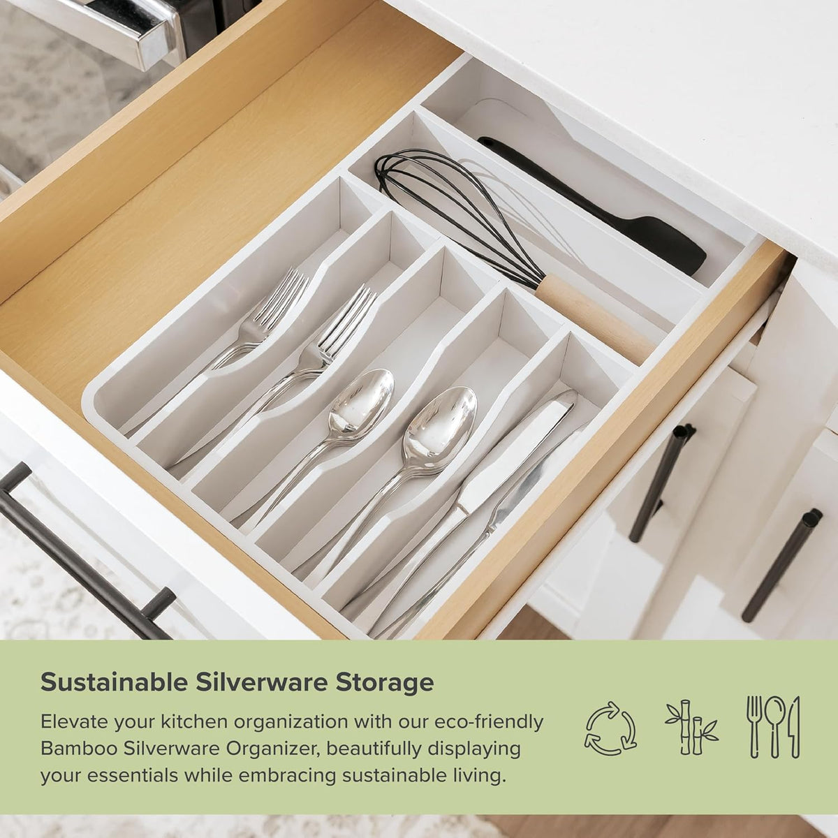 KitchenEdge Silverware Organizer - Cutlery, Flatware, and Utensil Holder for Kitchen Drawers, Fixed