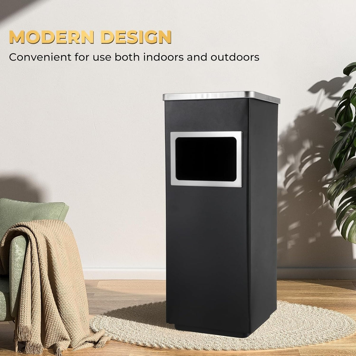Trash Can Outdoor Waste Container Square Stainless Steel Trash Can with Removable Inner Bucket for