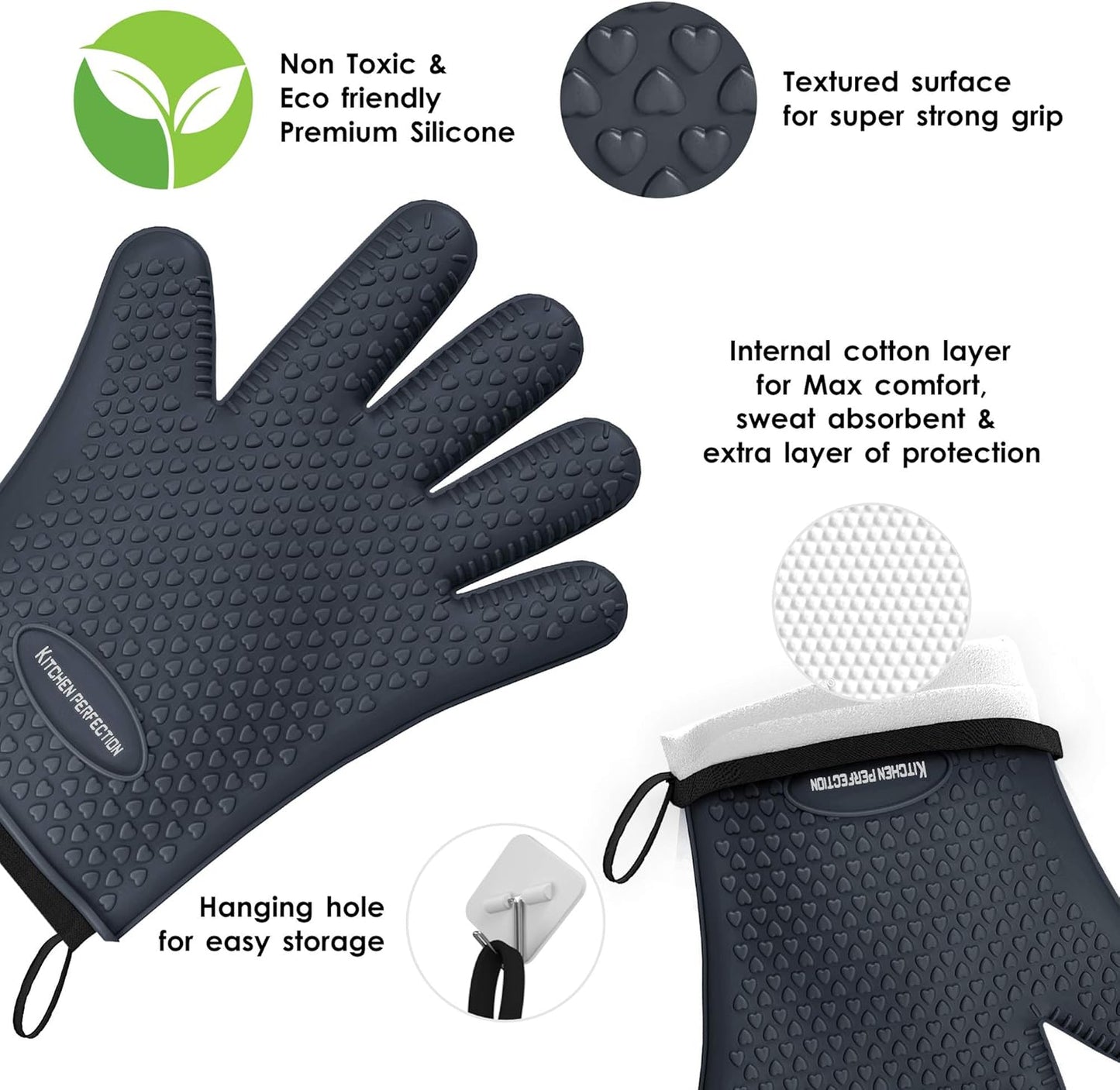 KITCHEN PERFECTION Silicone Smoker Oven Gloves -Extreme Heat Resistant BBQ Gloves -Handle Hot Food