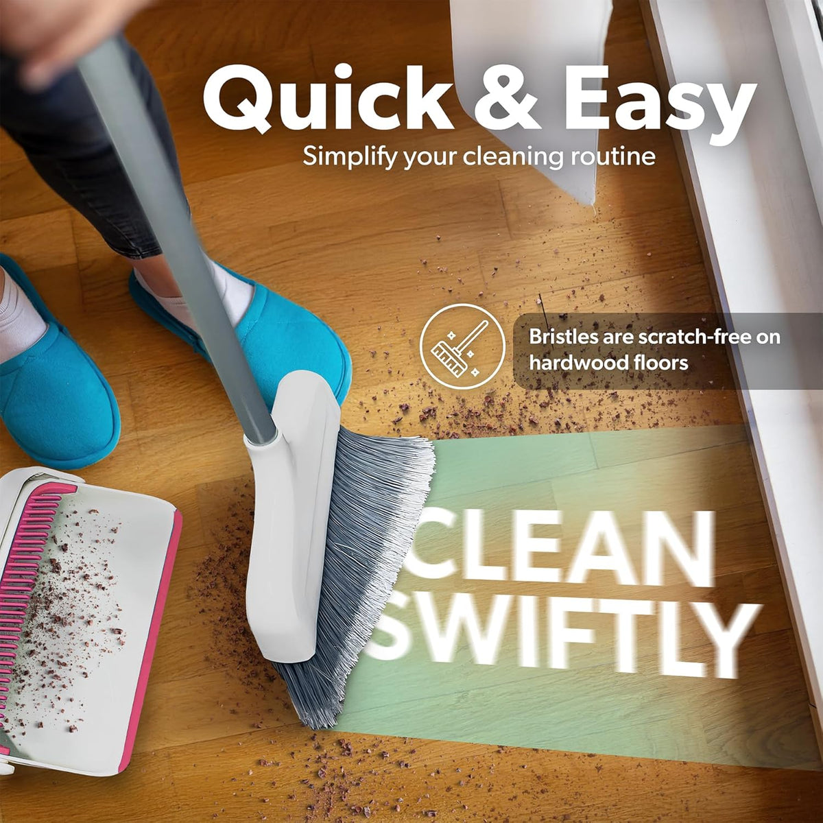 BLACK+DECKER Butler Broom & Dustpan Set - Stand-Up Design - Lightweight, Space-Saving Combo for
