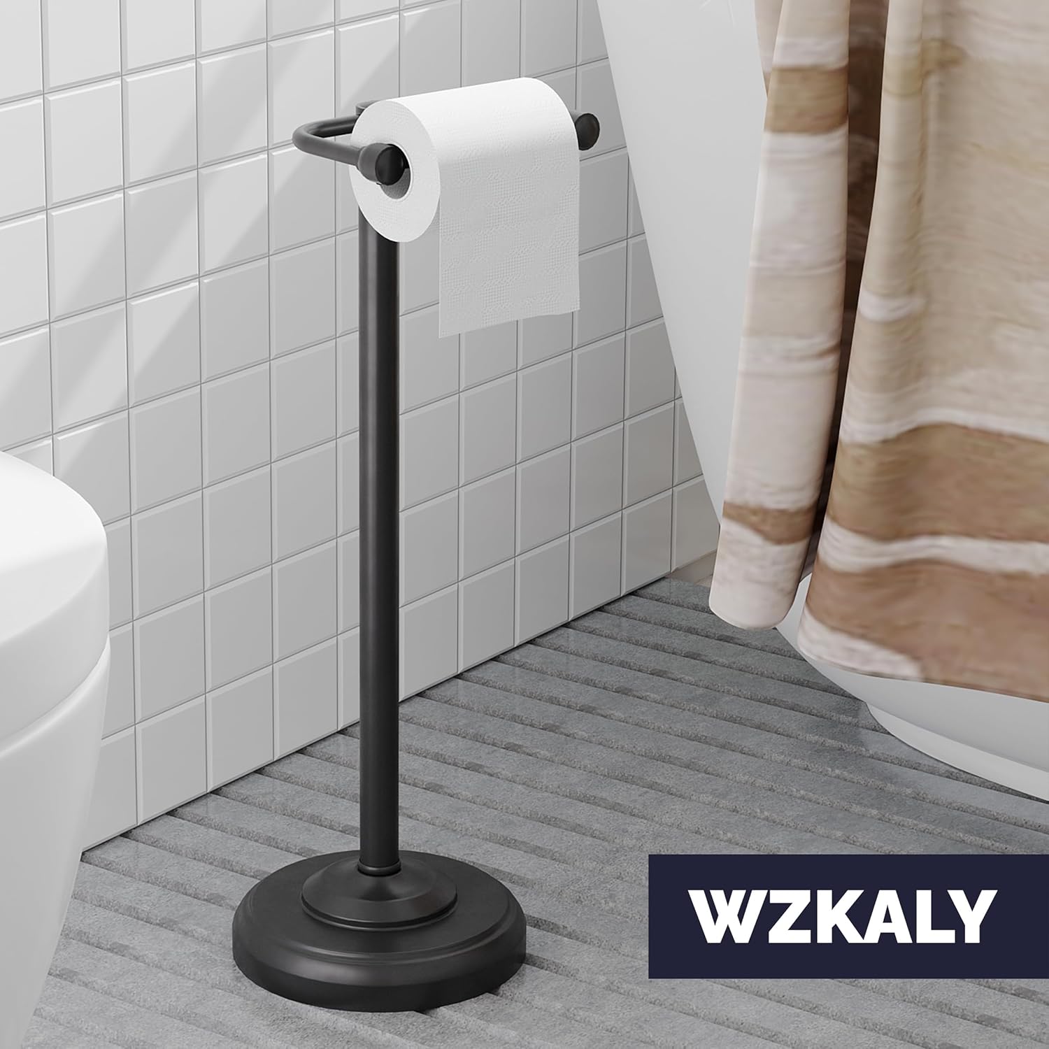 Black Toilet Paper Holder Stand, Matte Black Toilet Paper Holder Free Standing, Post Pivoting