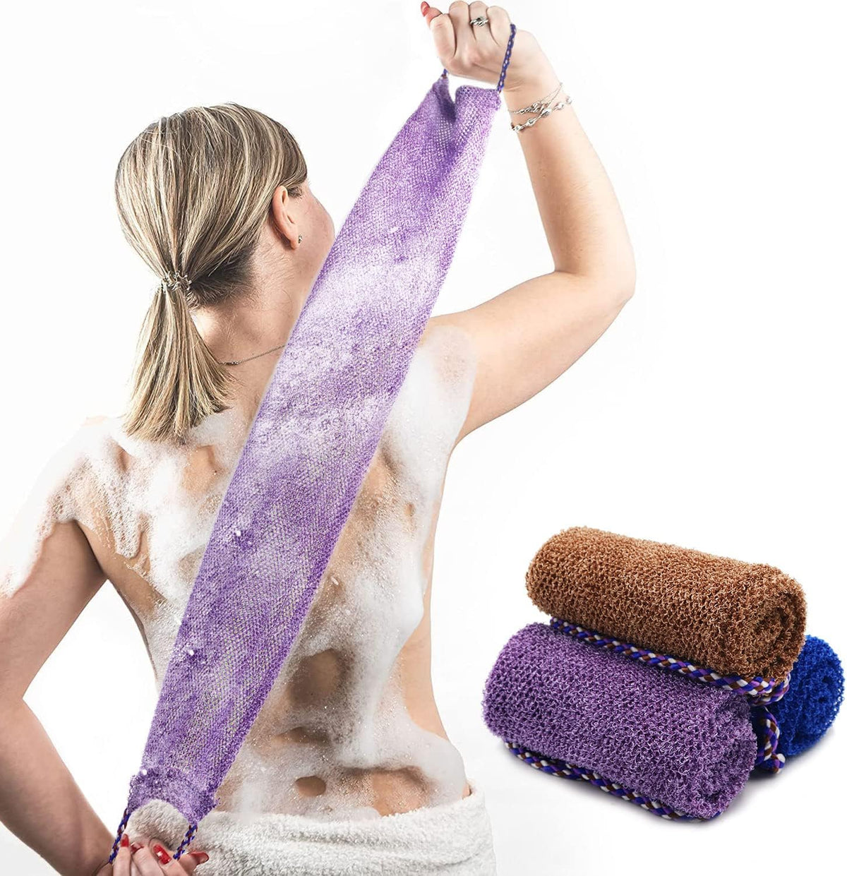 Dr.Pedi 3 Pieces African Net Sponge with Handles Long African Exfoliating Net Washcloth Bath Sponge
