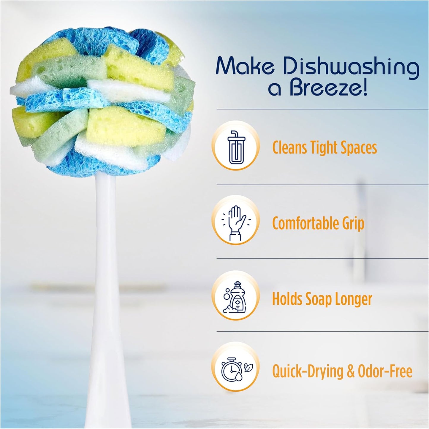 Compac Home Dish SpongeWand Plus Tri Surface Scrubbing Sponge with Cello Foam Scour Sponge Petals