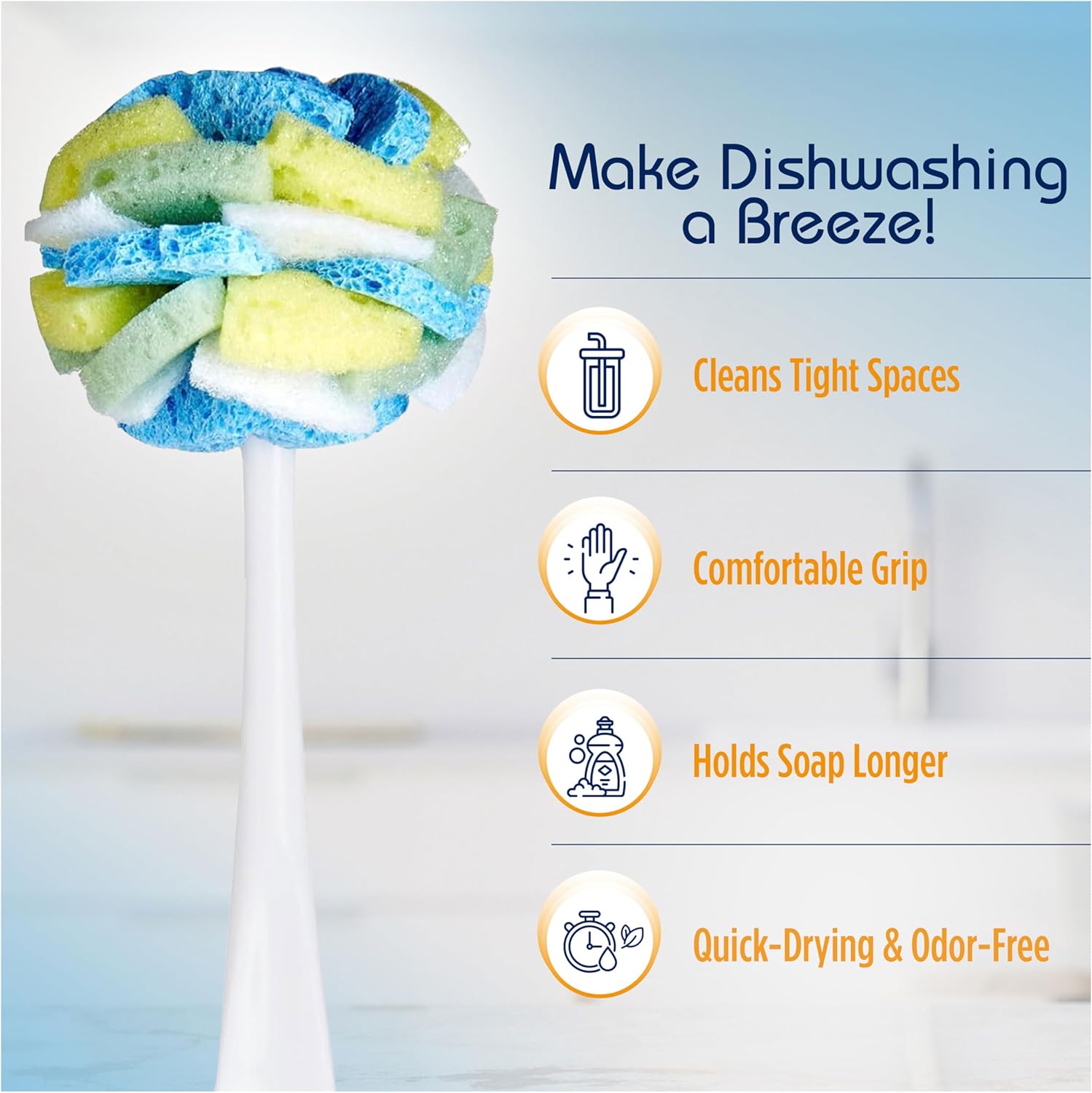 Compac Home Dish SpongeWand Plus Tri Surface Scrubbing Sponge with Cello Foam Scour Sponge Petals