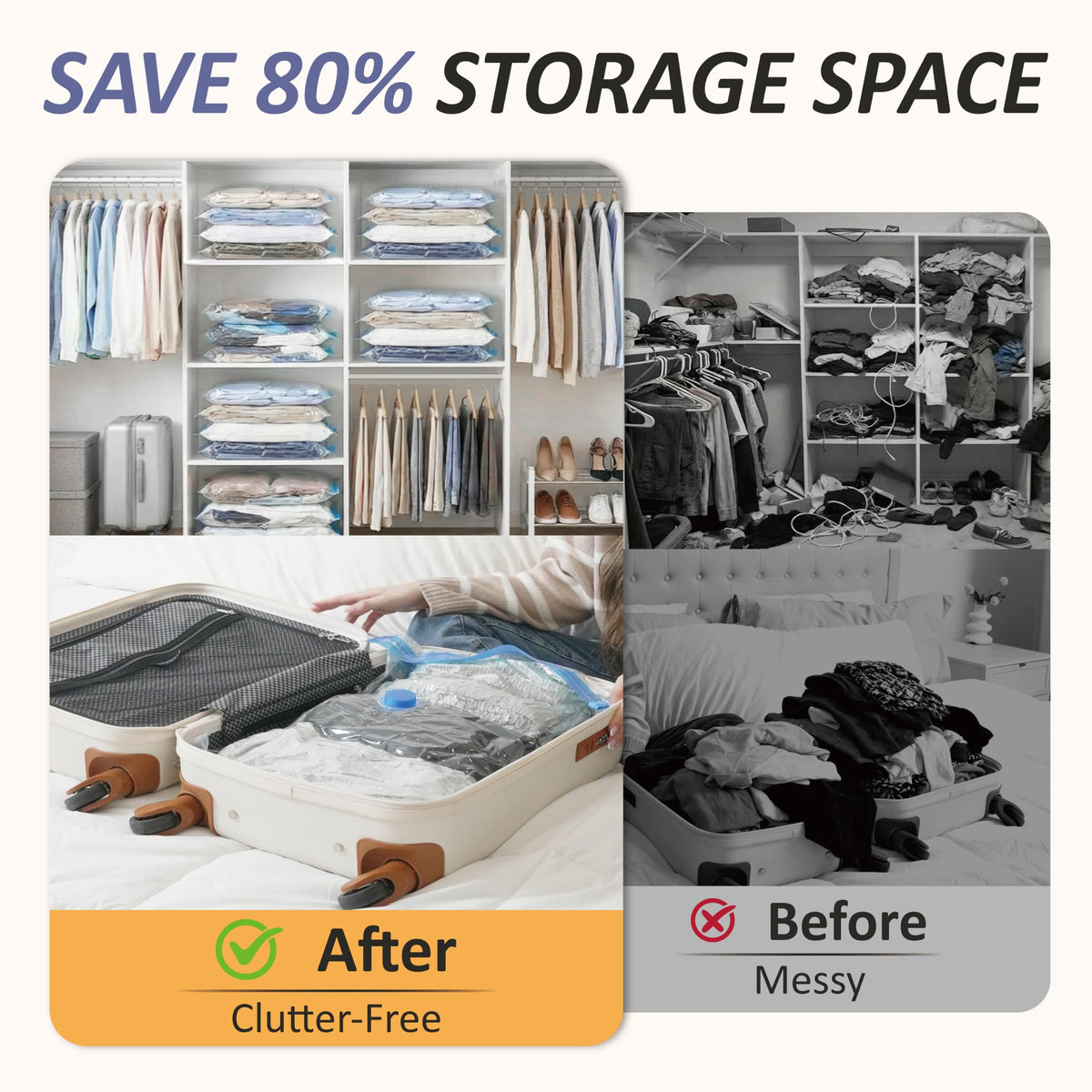 Cozy Essential Vacuum Storage Bags, 80% Compression Vacuum Seal Space Saver Plastic Packaging Bags