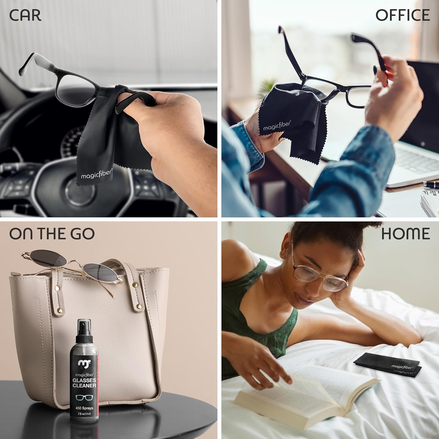 MagicFiber Glasses Cleaner Kit - (2) Eyeglass Cleaner Sprays + (2) Microfiber Cleaning Cloth