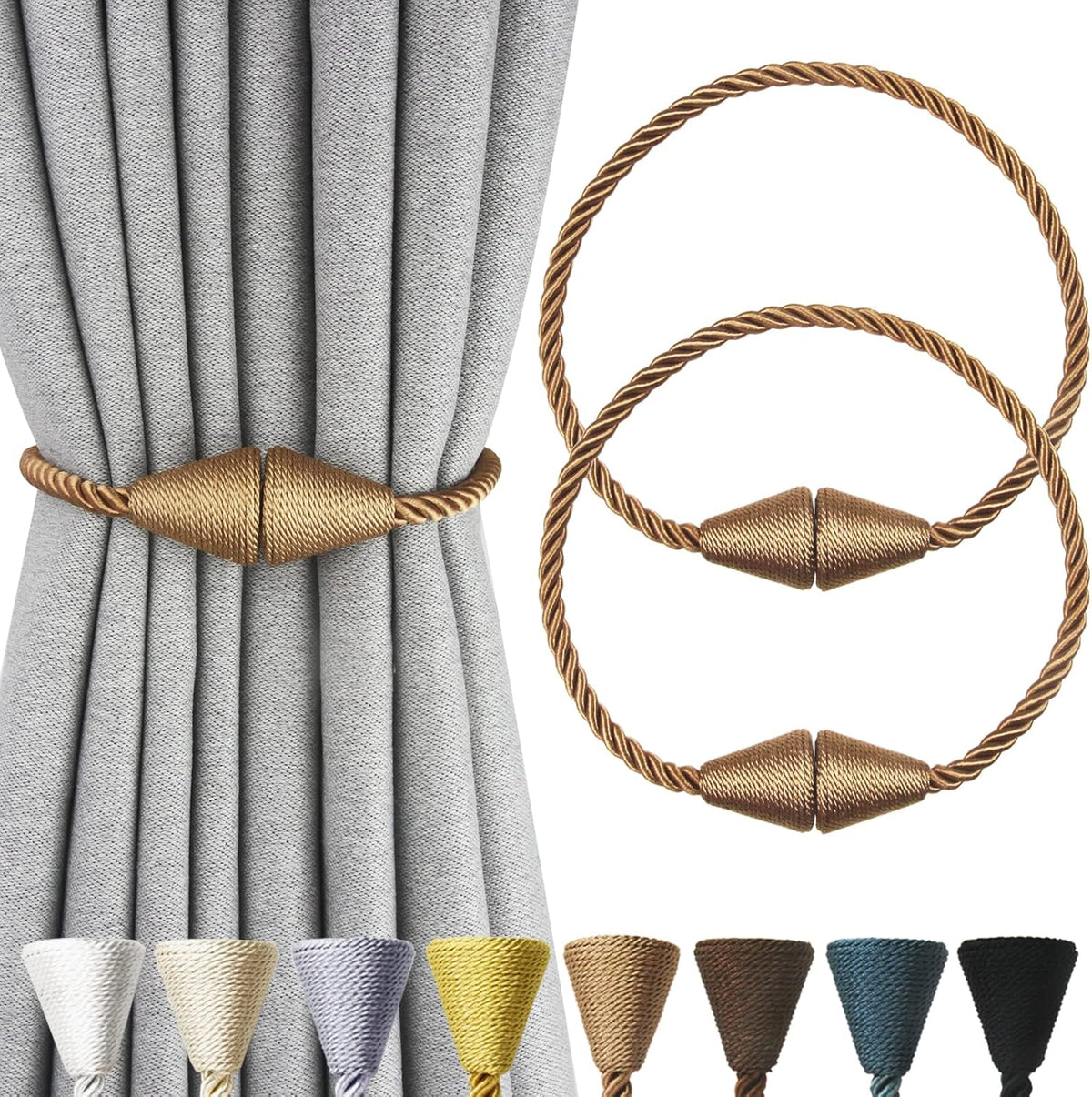 2 Pack Magnetic Curtain Tiebacks Rope Modern Handmade Curtain Tie Backs Decorative Drapes Weave