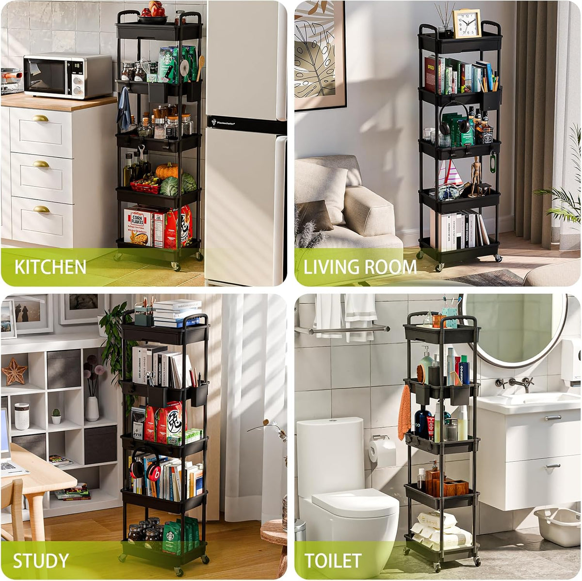 5 Tier Rolling Cart Organizer,Bathroom Cart Organizers with Wheels Laundry Room Organization Mobile