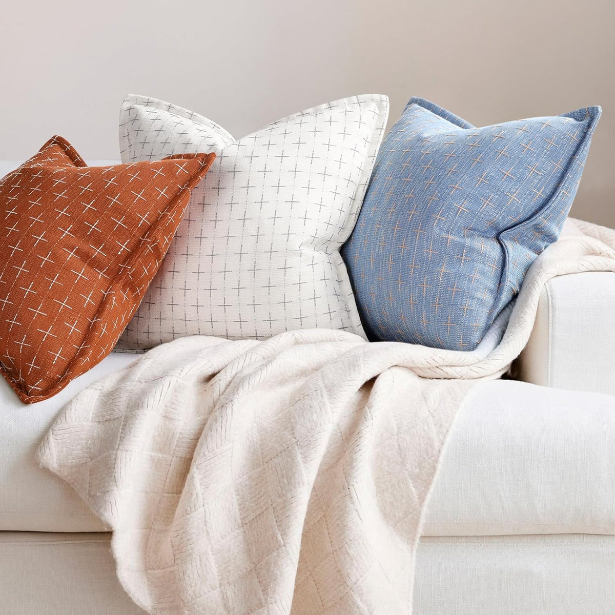 ZWJD Pillow Covers 26x26 Set of 2 Soft Polyester Textured Pillow Covers with Stylish Flange Edge