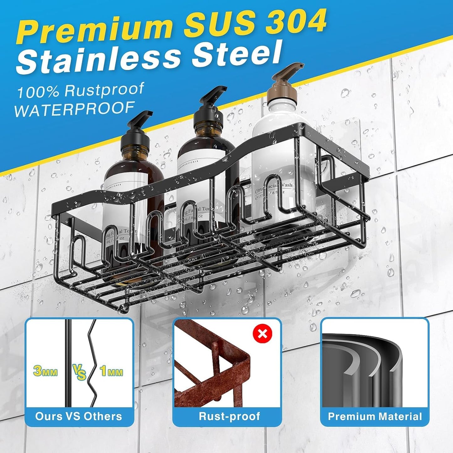 EUDELE Adhesive Shower Caddy, 5 Pack Rustproof Stainless Steel Bath Organizers With Large Capacity