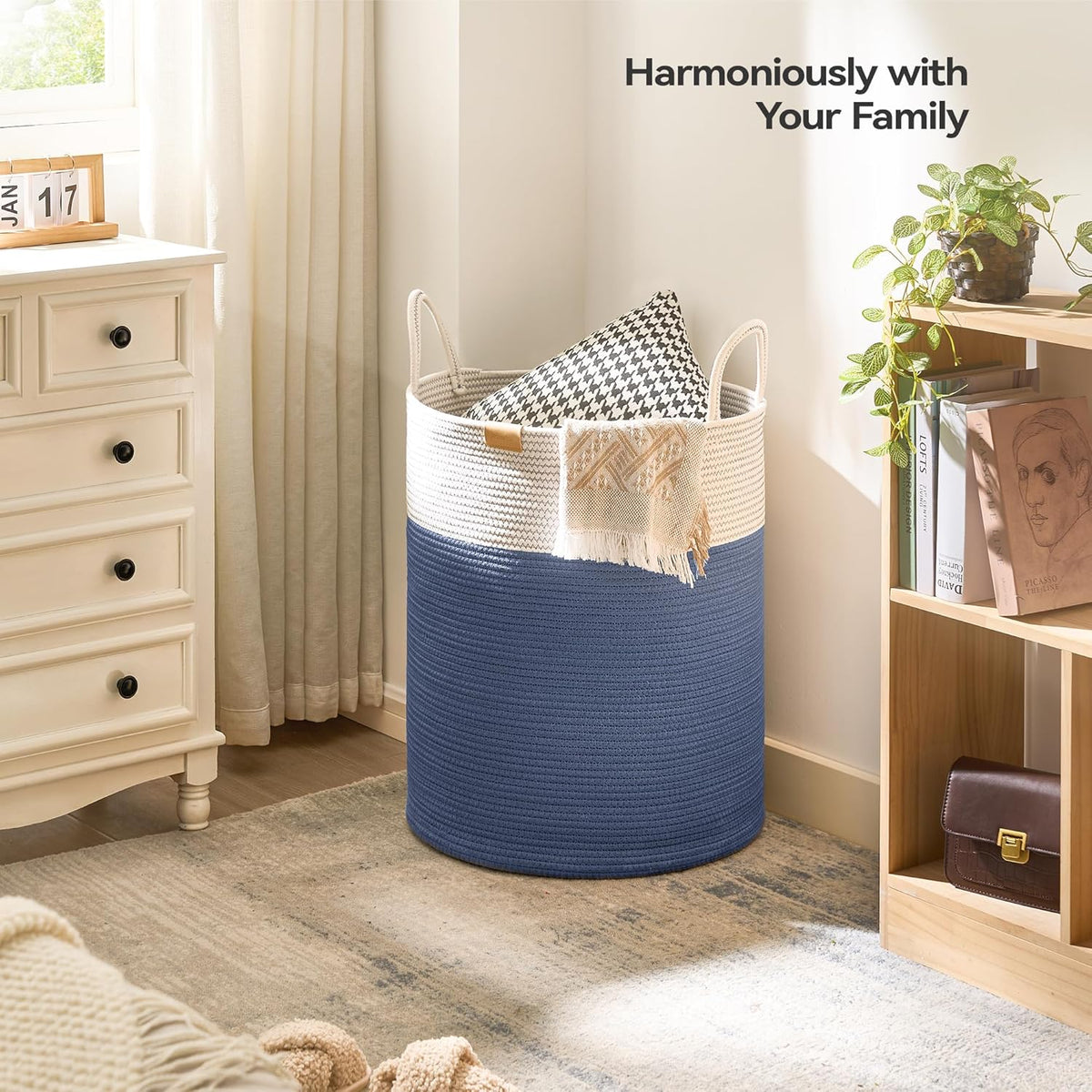 Laundry Hamper 95L,Large Laundry Basket for Clothes,Decorative Storage Basket for Blankets,Cotton