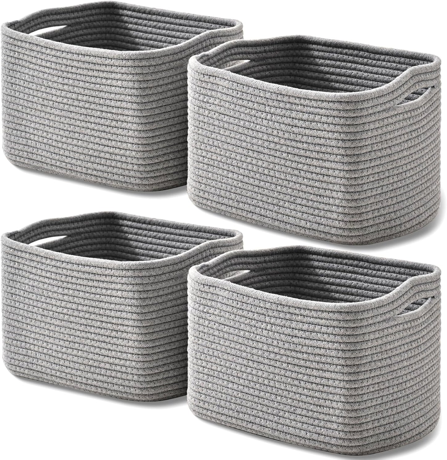 Small Storage Baskets for Shelves Organizing, Woven Cotton Rope Baskets for Storage, Book Basket
