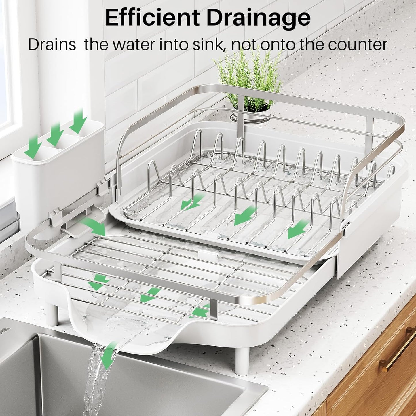 Dish Drying Rack, Expandable Dish Rack for Kitchen Counter, Stainless Steel Dish Drainer with