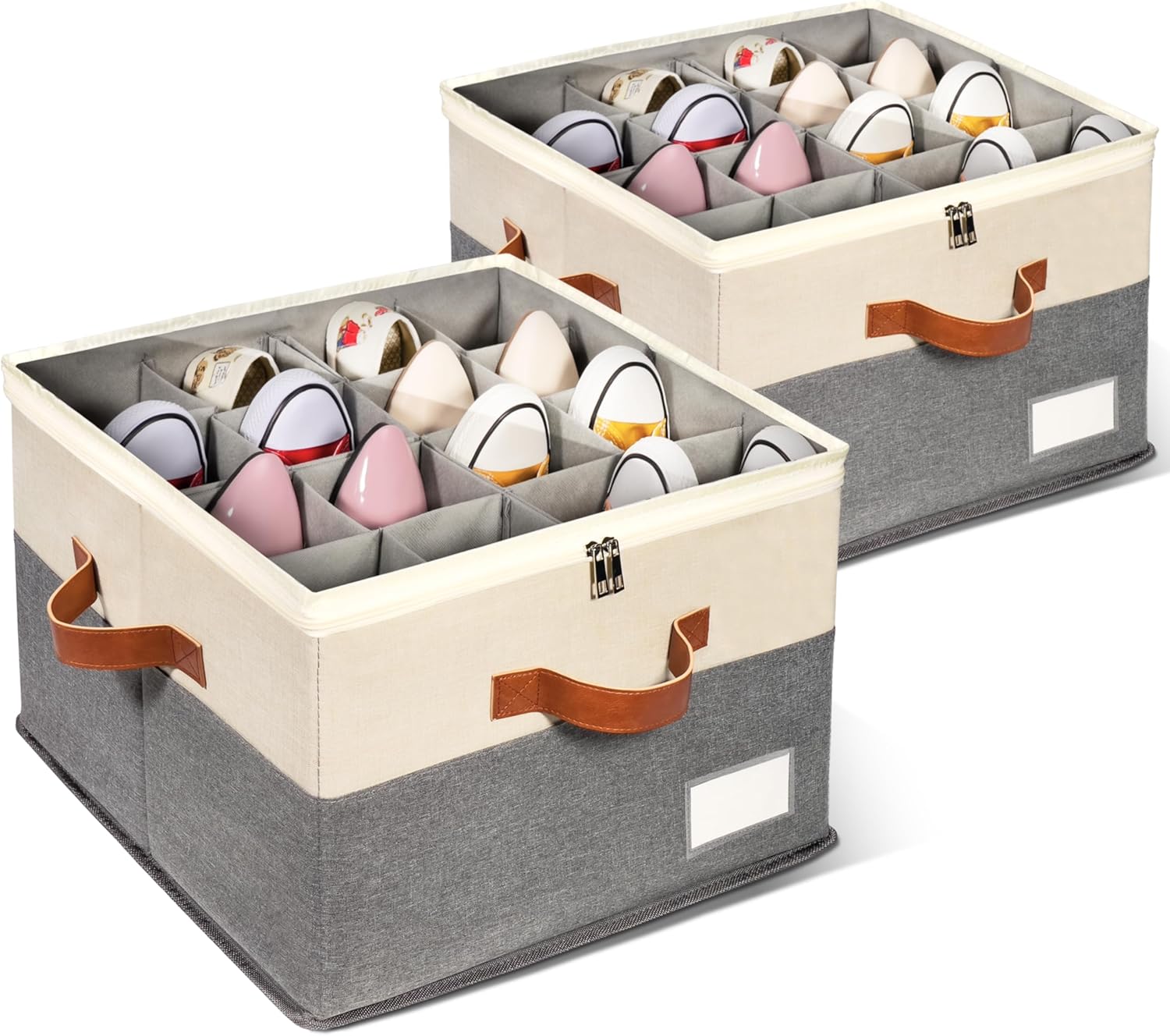 2 Pack Shoe Organizer for Closet, Adjustable Shoe Box Storage Containers, Large Foldable Shoe Bins