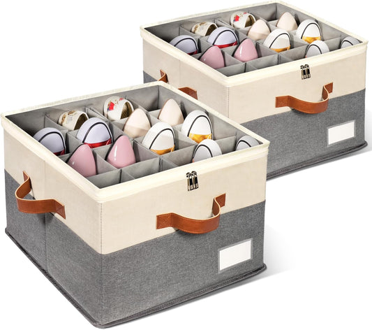 2 Pack Shoe Organizer for Closet, Adjustable Shoe Box Storage Containers, Large Foldable Shoe Bins